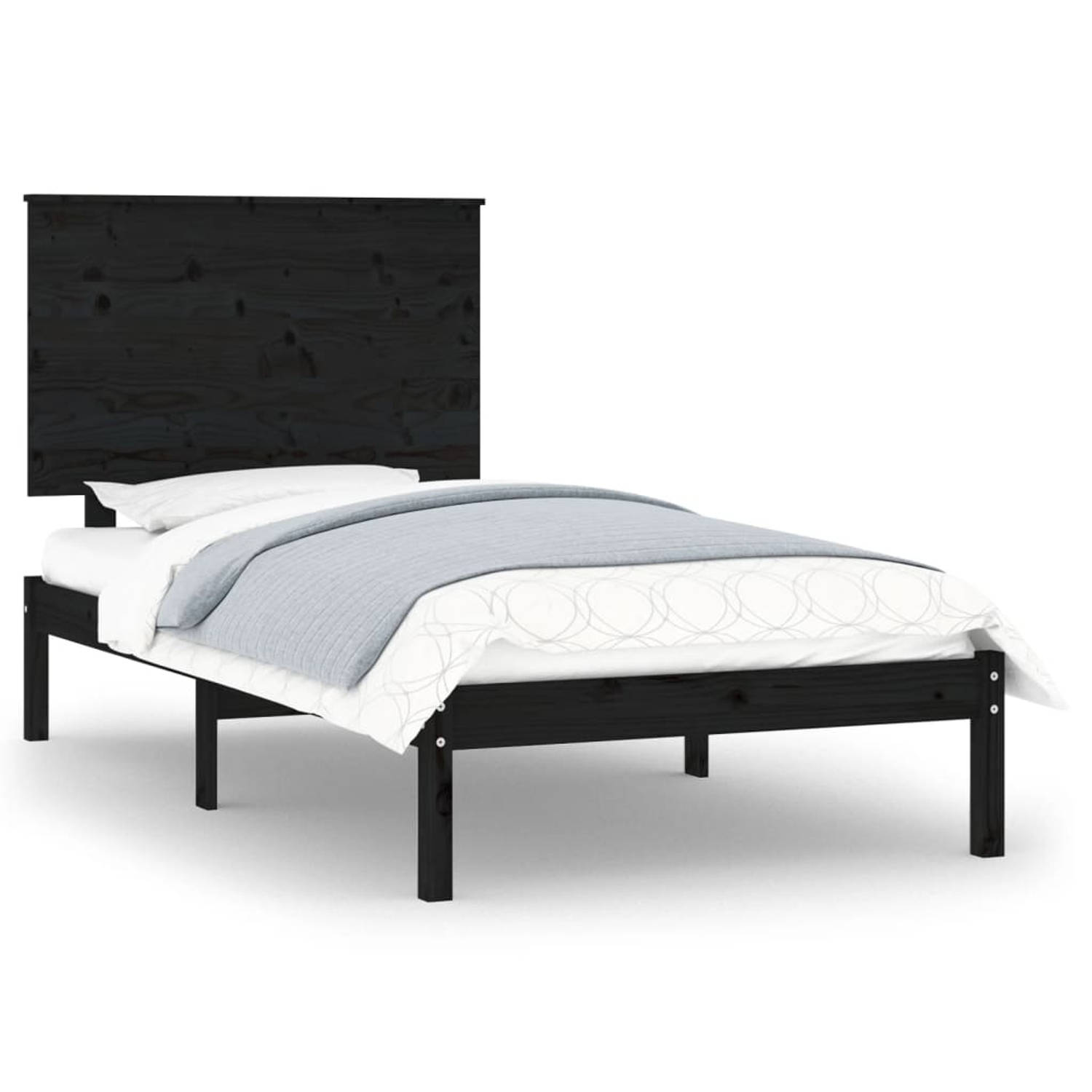 The Living Store Bedframe massief grenenhout zwart 100x200 cm - Bedframe - Bedframes - Bed - Bedbodem - Ledikant - Bed Frame - Massief Houten Bedframe - Slaapmeubel - Eenpersoonsbe