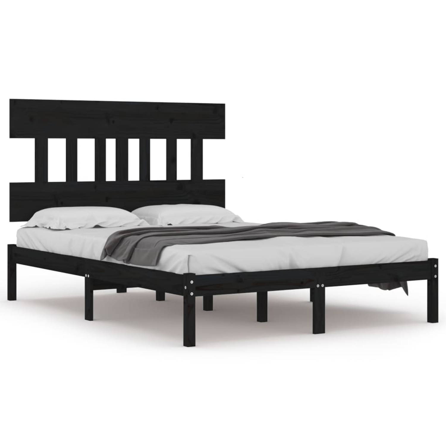 The Living Store Bedframe massief hout zwart 135x190 cm 4FT6 Double - Bedframe - Bedframes - Tweepersoonsbed - Bed - Bedombouw - Dubbel Bed - Frame - Bed Frame - Ledikant - Bedfram