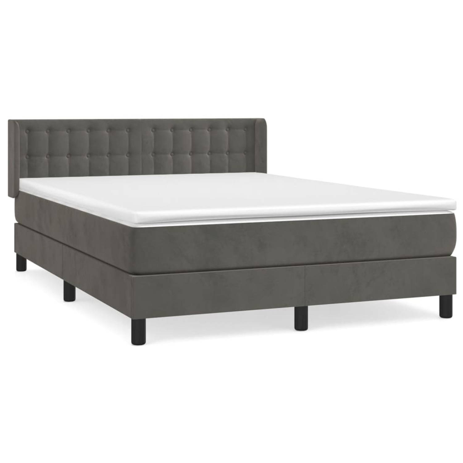 The Living Store Boxspringbed - Donkergrijs fluweel - Pocketvering - Middelharde ondersteuning - Huidvriendelijk topmatras - 193x147x78/88 cm