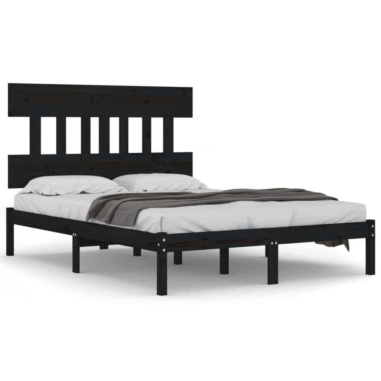 The Living Store Bedframe massief hout zwart 140x200 cm - Bedframe - Bedframes - Tweepersoonsbed - Bed - Bedombouw - Dubbel Bed - Frame - Bed Frame - Ledikant - Bedframe Met Hoofde