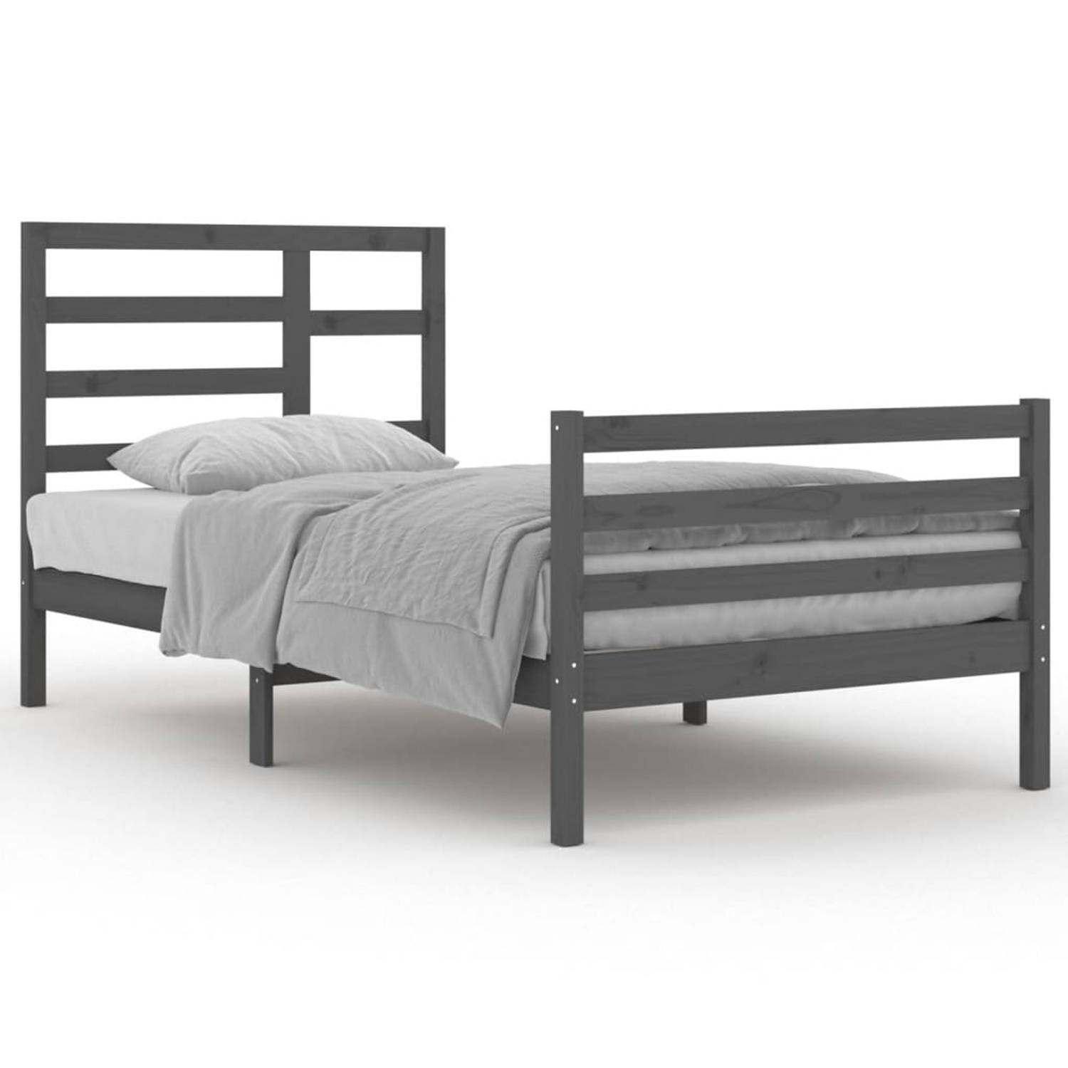 The Living Store Bedframe massief hout grijs 100x200 cm - Bedframe - Bedframes - Bed - Bedbodem - Ledikant - Bed Frame - Massief Houten Bedframe - Slaapmeubel - Eenpersoonsbed - Be