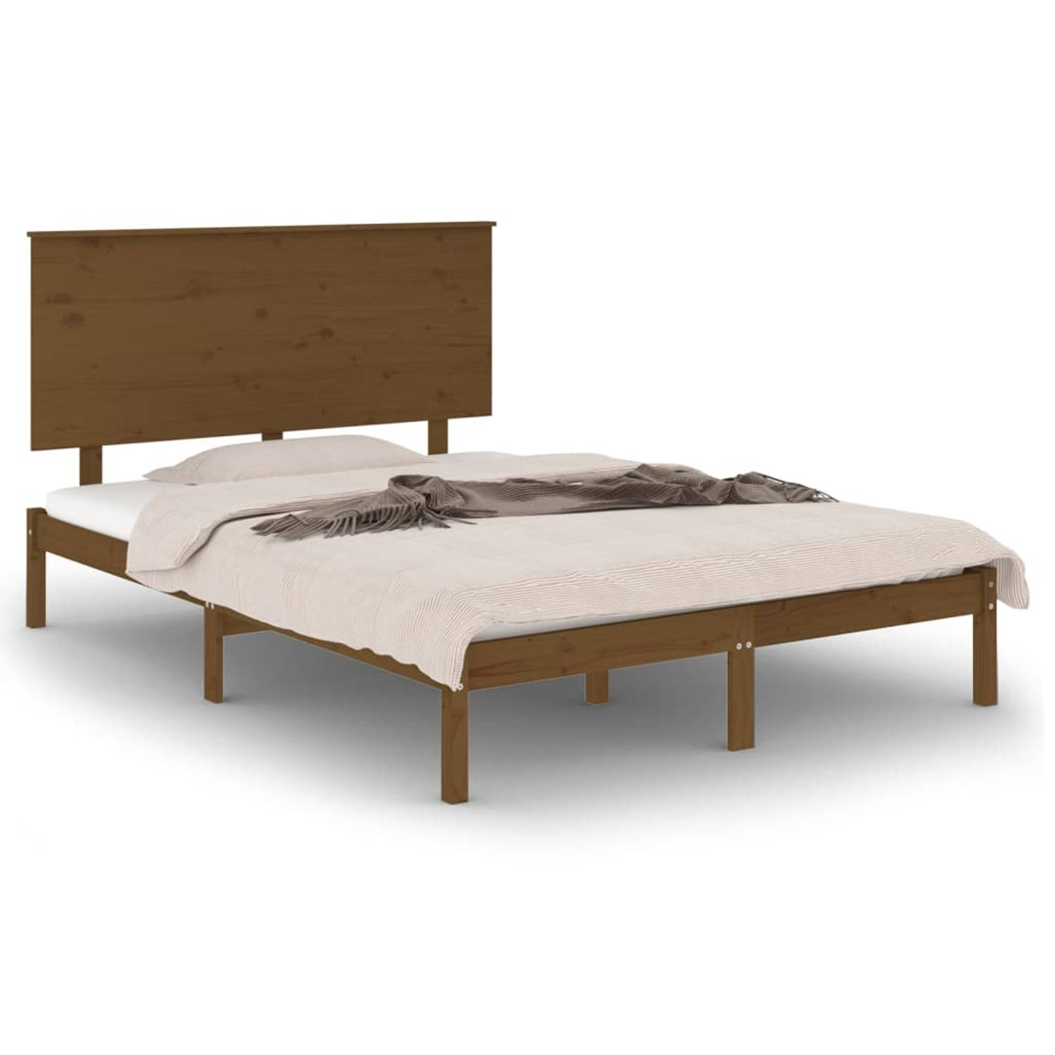 The Living Store Bedframe massief grenenhout honingbruin 140x200 cm - Bedframe - Bedframes - Bed - Bedbodem - Ledikant - Bed Frame - Massief Houten Bedframe - Slaapmeubel - Tweeper