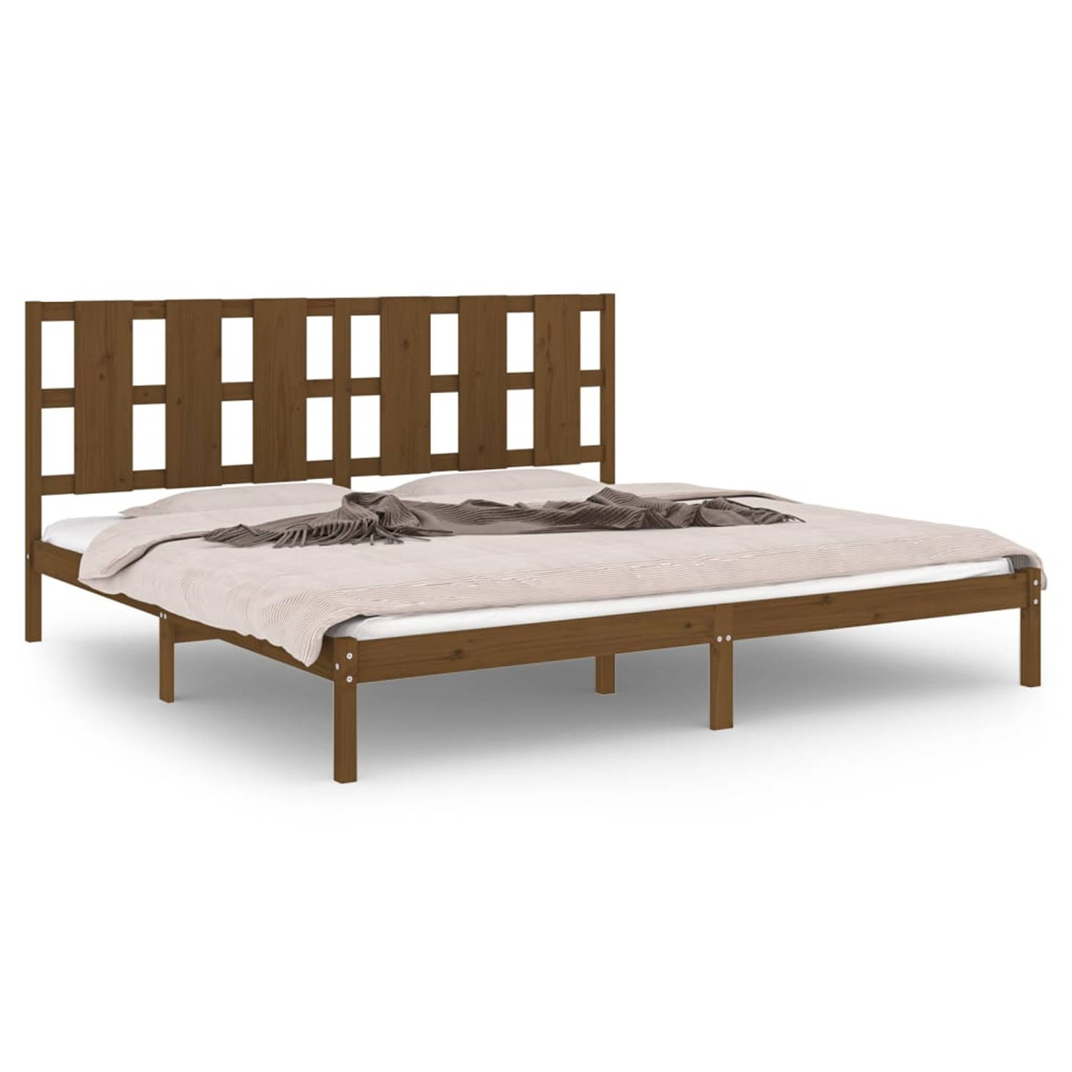 The Living Store Bedframe massief grenenhout honingbruin 200x200 cm - Bedframe - Bedframes - Bed - Bedbodem - Ledikant - Bed Frame - Massief Houten Bedframe - Slaapmeubel - Tweeper