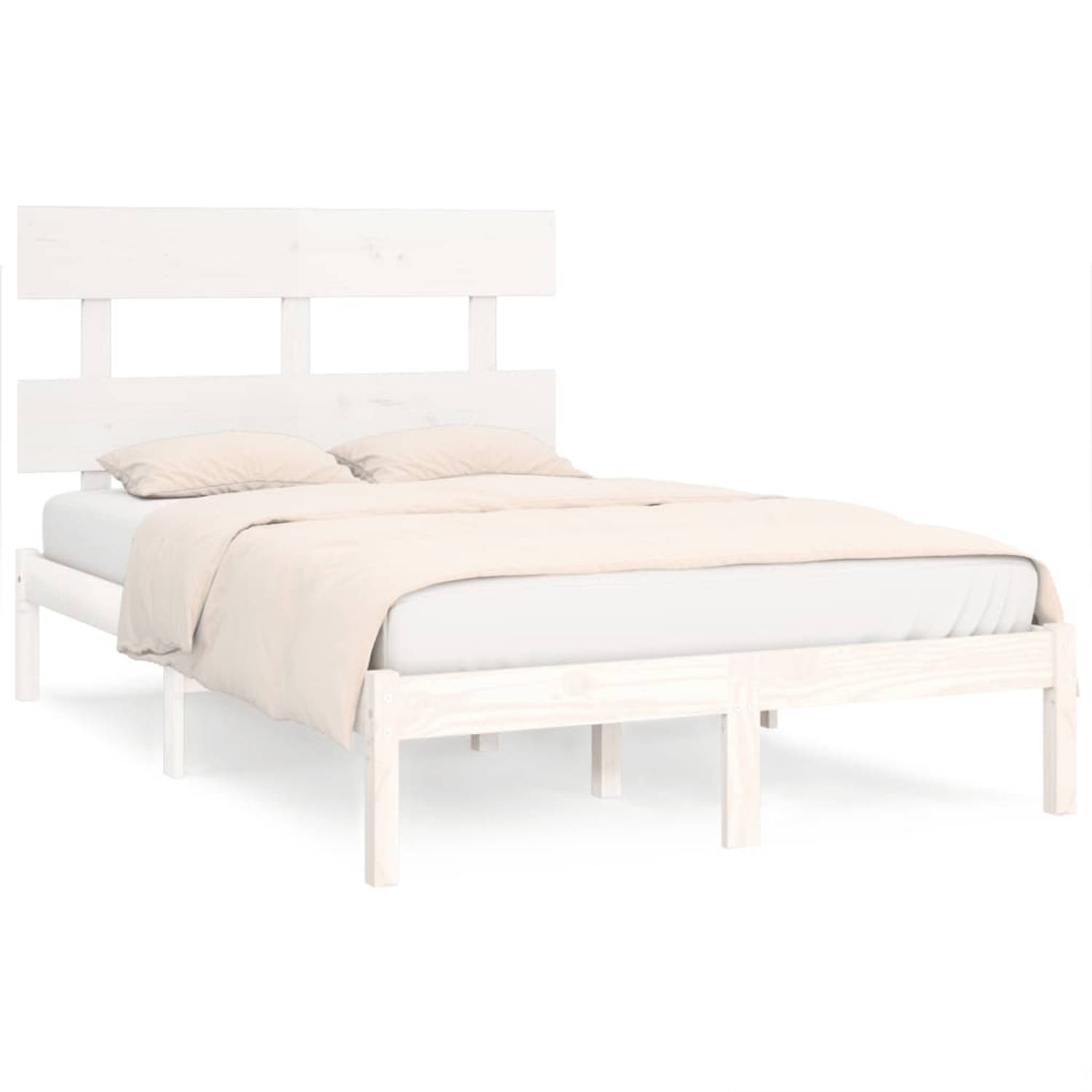 The Living Store Bedframe massief hout wit 160x200 cm - Bedframe - Bedframes - Tweepersoonsbed - Bed - Bedombouw - Dubbel Bed - Frame - Bed Frame - Ledikant - Bedframe Met Hoofdein