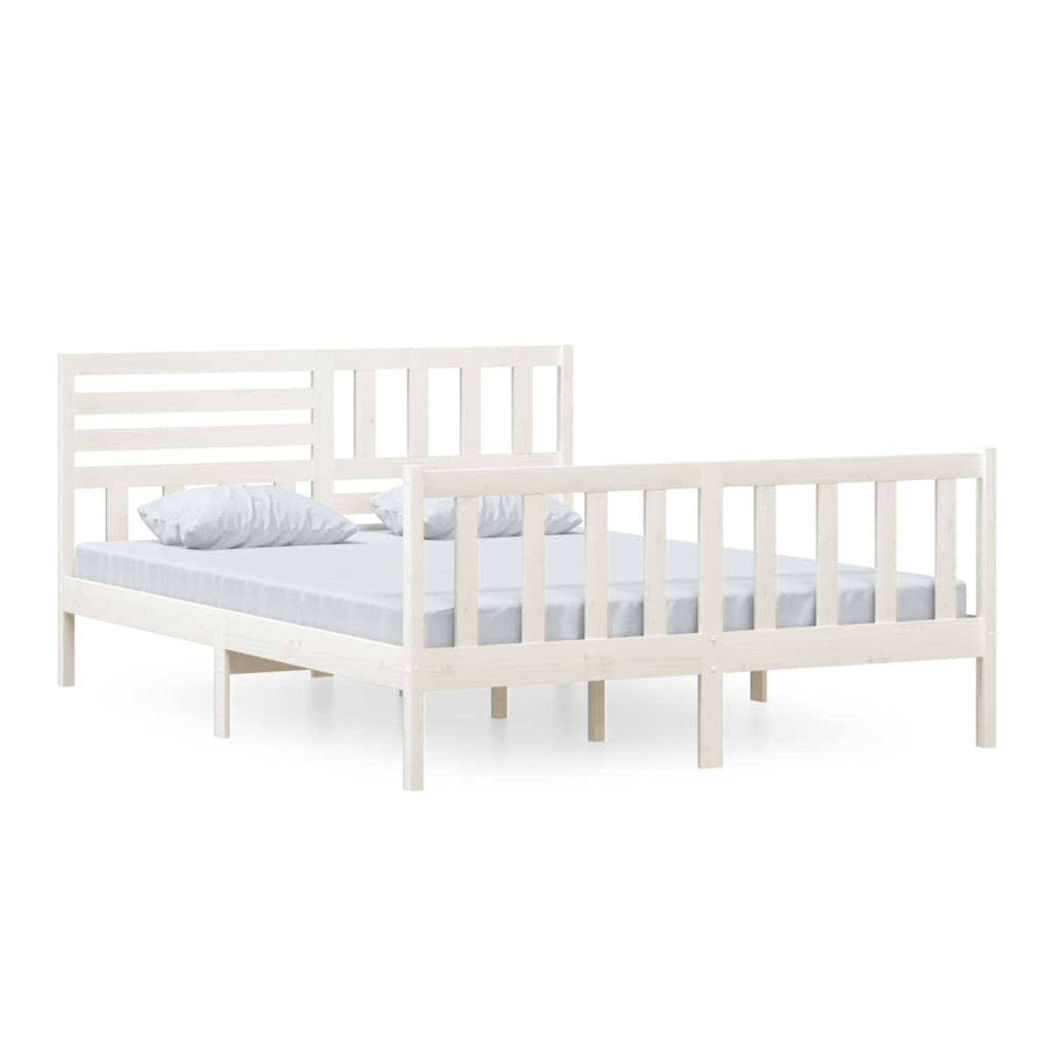 The Living Store Bedframe massief hout wit 150x200 cm 5FT King Size - Bedframe - Bedframes - Tweepersoonsbed - Bed - Bedombouw - Dubbel Bed - Frame - Bed Frame - Ledikant - Bedfram