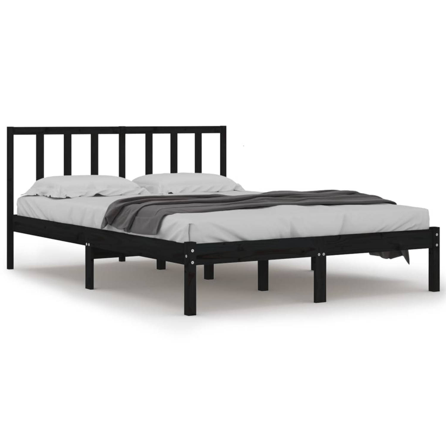 The Living Store Bedframe massief grenenhout zwart 160x200 cm - Bedframe - Bedframes - Bed - Bedbodem - Ledikant - Bed Frame - Massief Houten Bedframe - Slaapmeubel - Bedden - Bedb