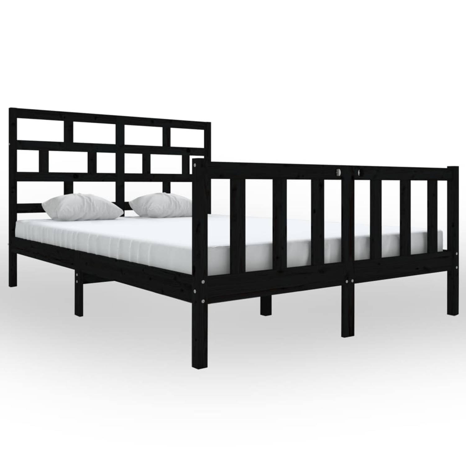 The Living Store Bedframe massief grenenhout zwart 150x200 cm 5FT king size - Bedframe - Bedframes - Bed - Bedbodem - Ledikant - Bed Frame - Massief Houten Bedframe - Slaapmeubel -