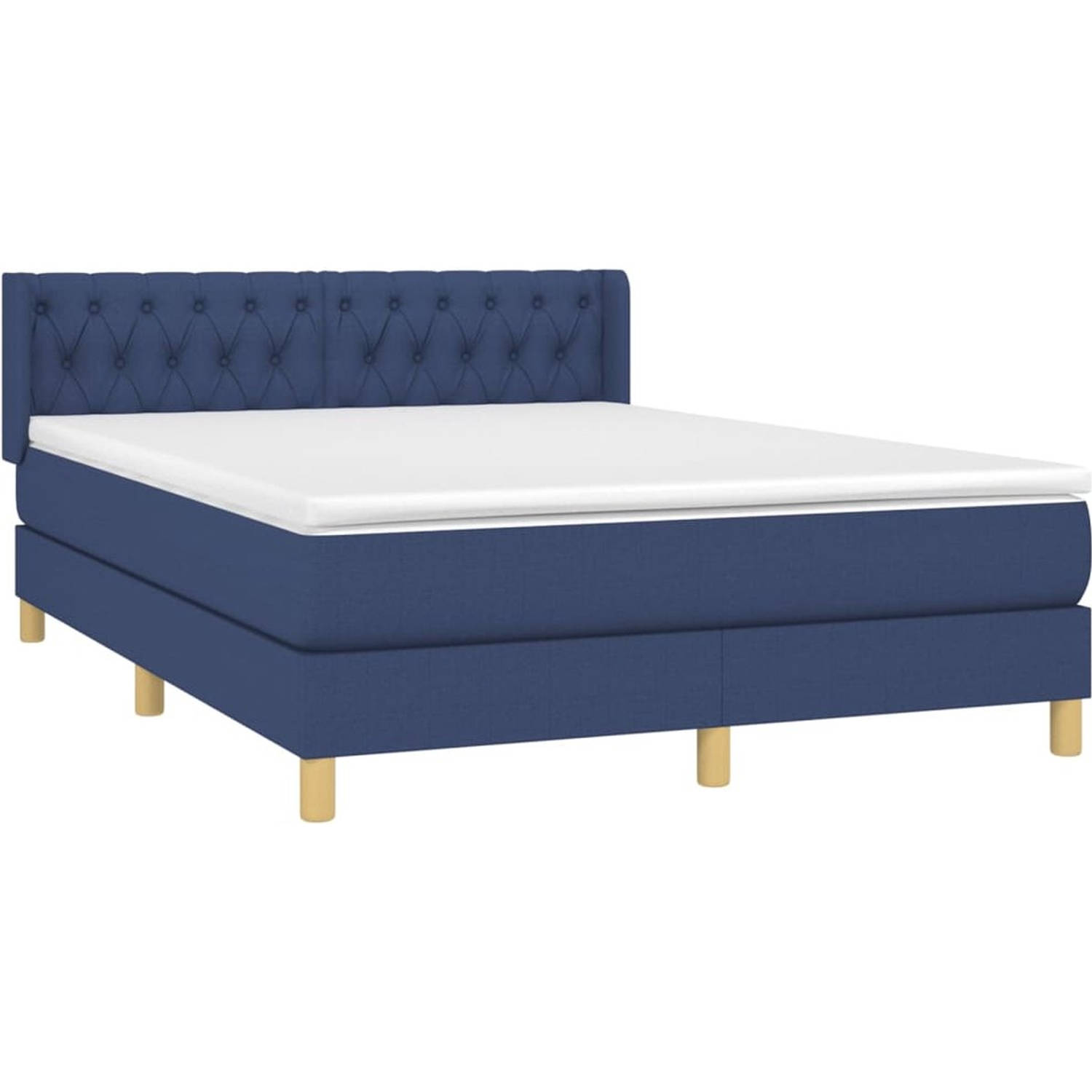 The Living Store Boxspring met matras stof blauw 140x200 cm - Bed