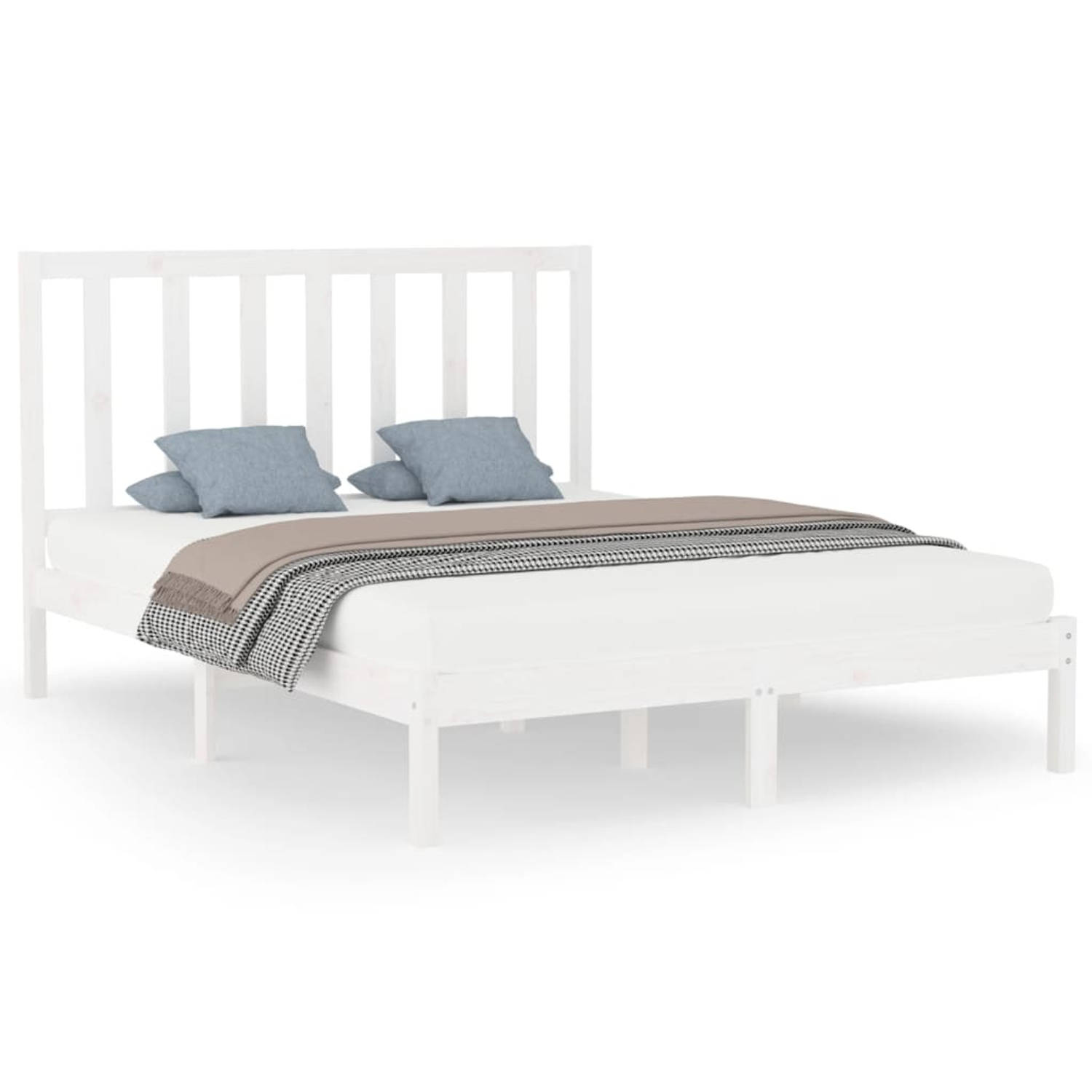 The Living Store Houten Bedframe - Ellen - Bedframe - 205.5 x 156 x 100 cm - wit hout