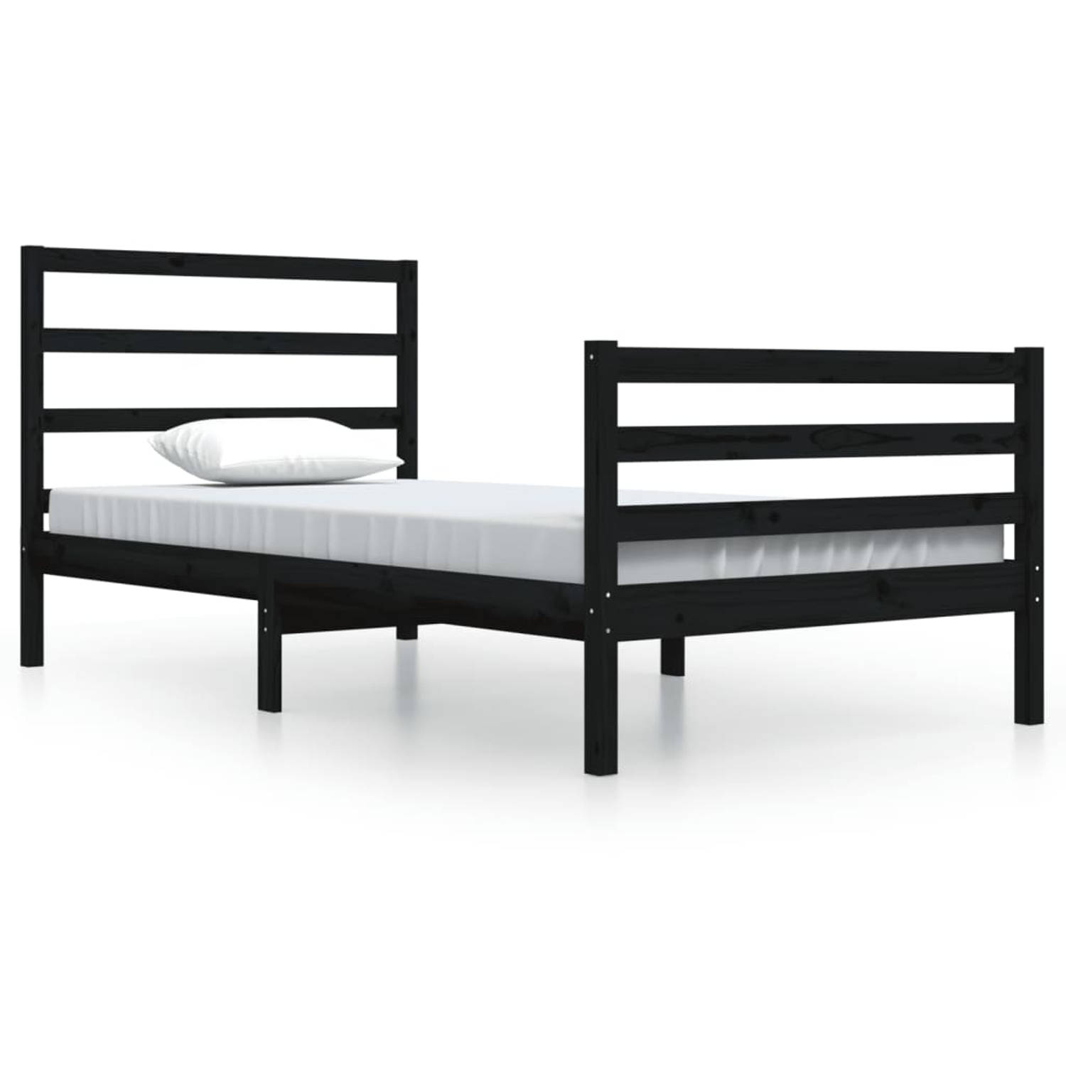 The Living Store Bedframe massief grenenhout zwart 100x200 cm - Bedframe - Bedframes - Bed - Bedbodem - Ledikant - Bed Frame - Massief Houten Bedframe - Slaapmeubel - Bedden - Bedb
