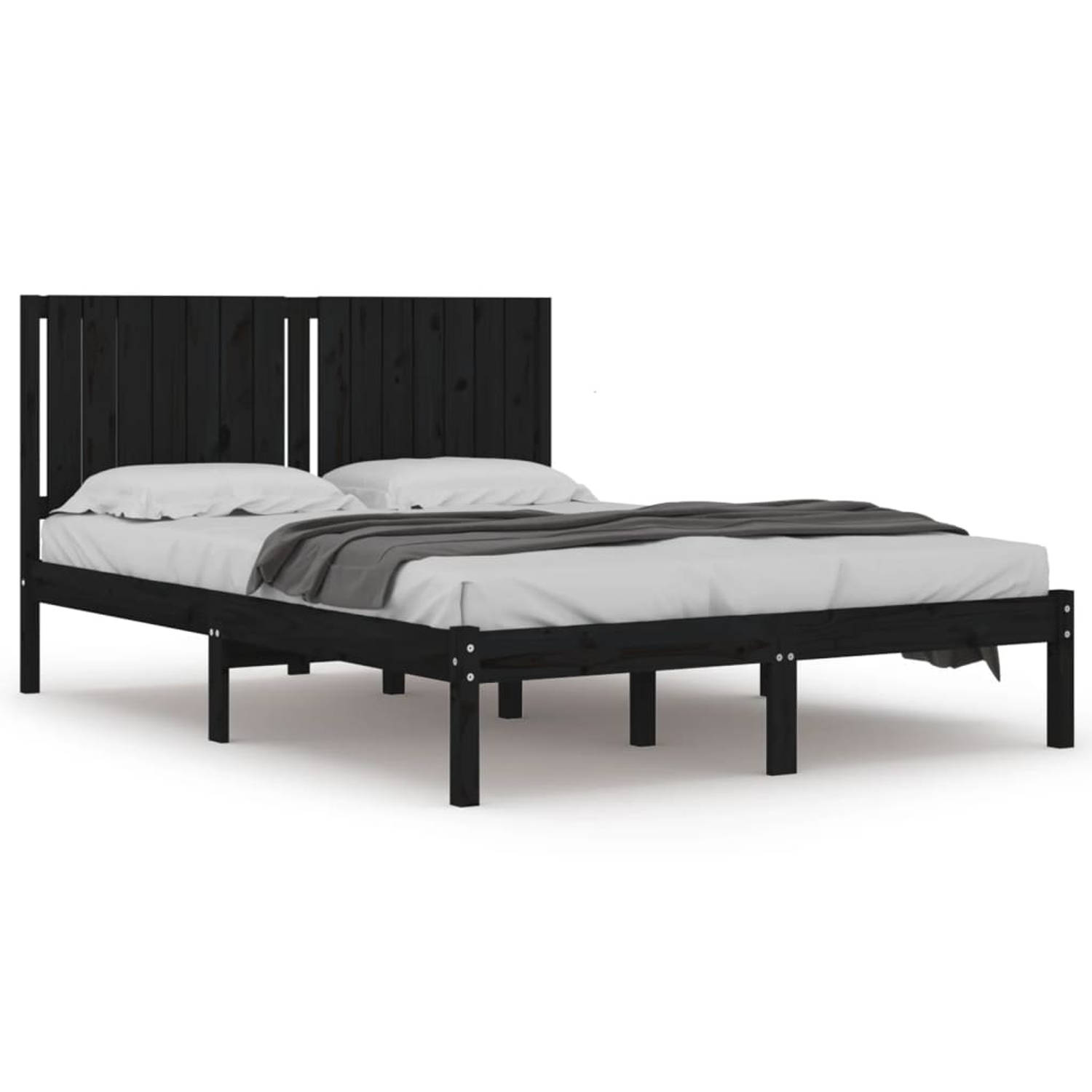 The Living Store Bedframe massief grenenhout zwart 160x200 cm - Bedframe - Bedframes - Bed - Bedbodem - Ledikant - Bed Frame - Massief Houten Bedframe - Slaapmeubel - Tweepersoonsb