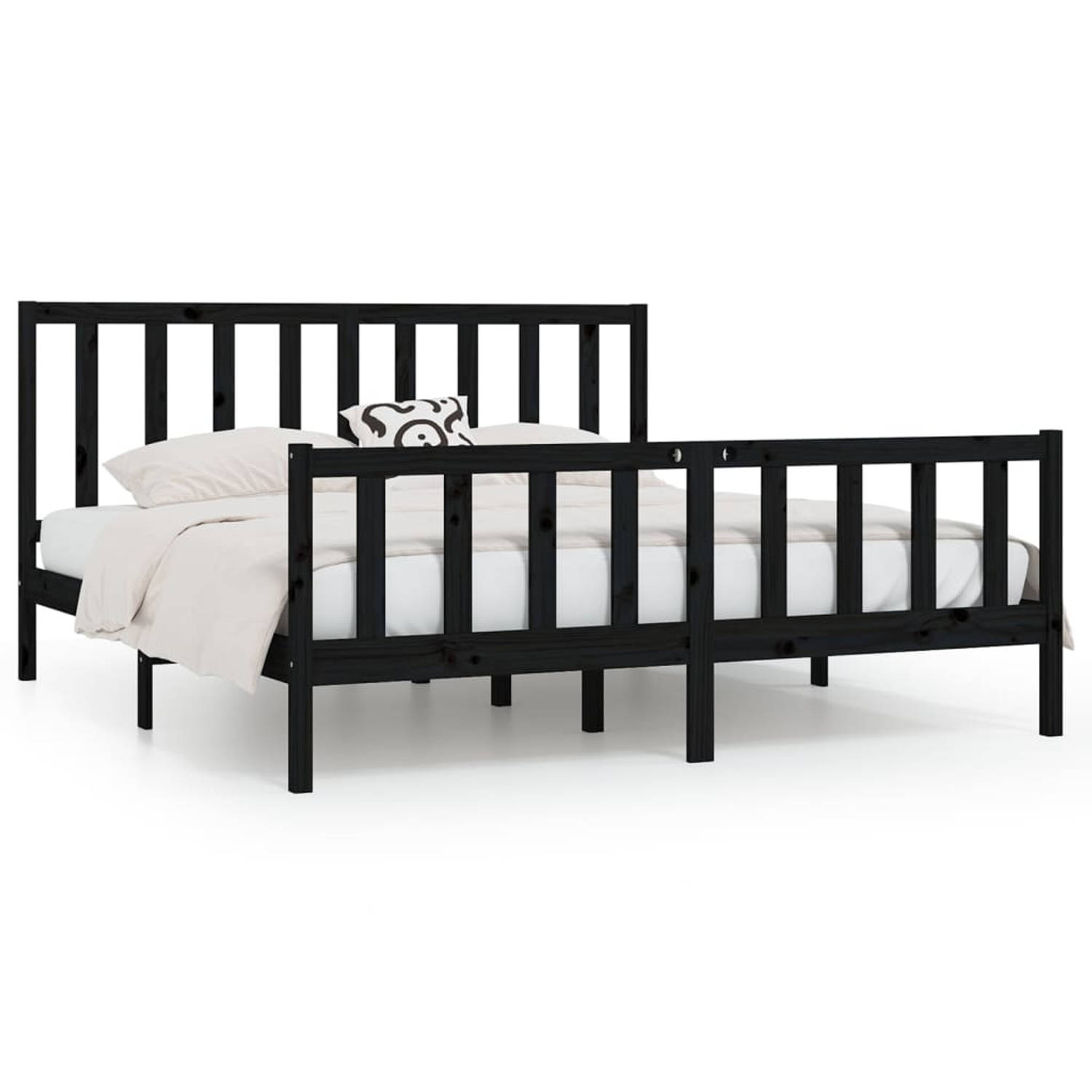 The Living Store Bedframe massief hout zwart 200x200 cm - Bedframe - Bedframes - Tweepersoonsbed - Bed - Bedombouw - Dubbel Bed - Frame - Bed Frame - Ledikant - Bedframe Met Hoofde