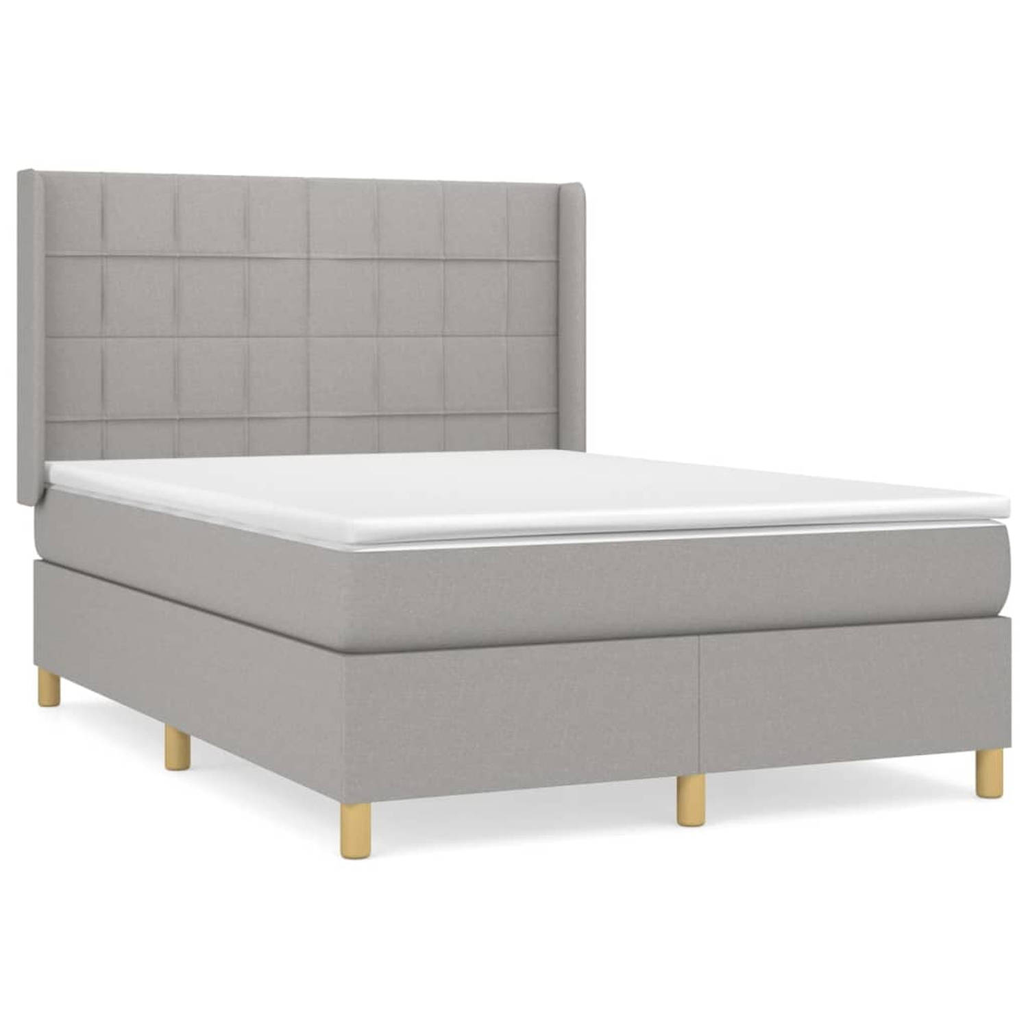 The Living Store Boxspringbed - lichtgrijs - 193 x 147 x 118/128 cm - pocketvering matras - middelharde ondersteuning