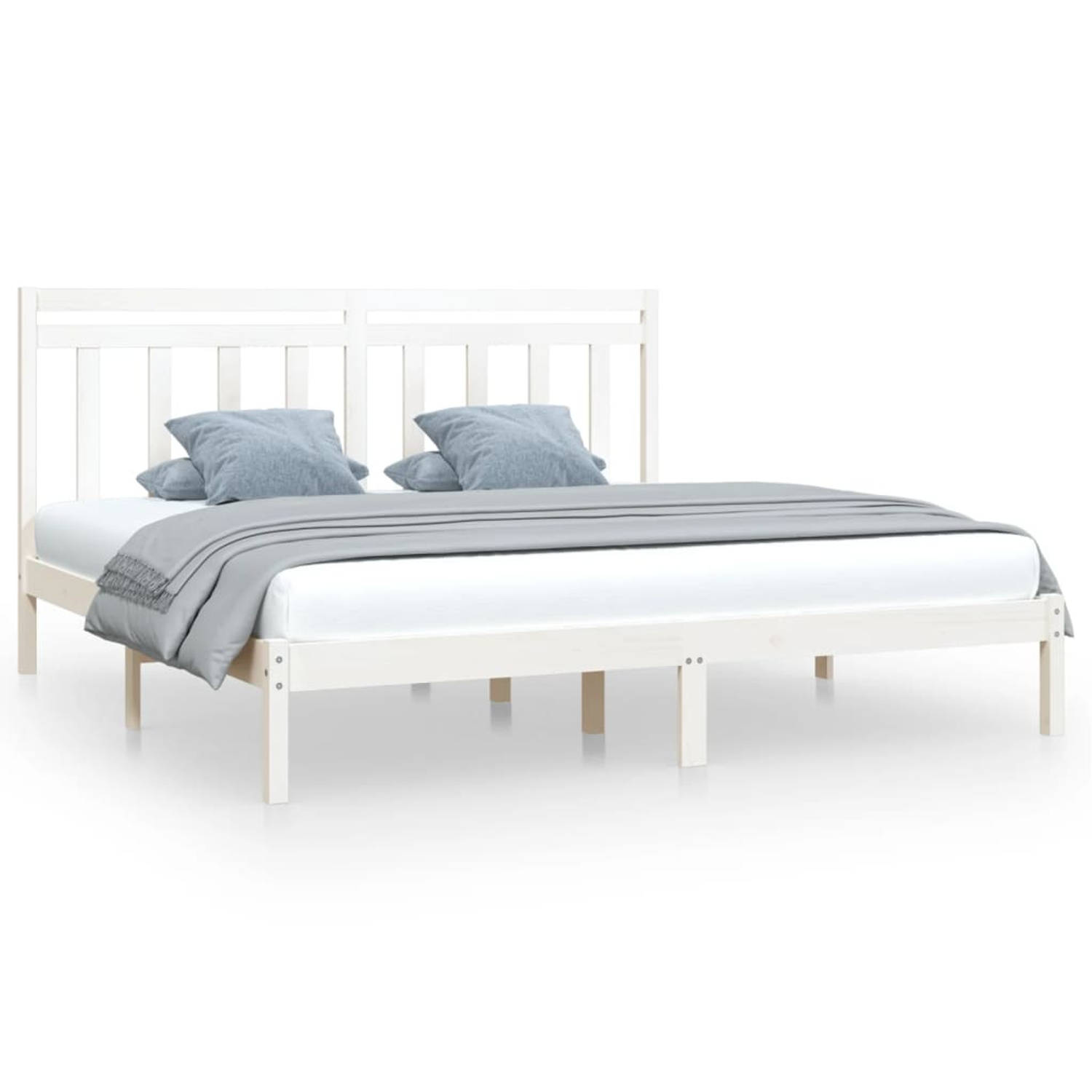 The Living Store Bedframe massief hout wit 200x200 cm - Bedframe - Bedframes - Tweepersoonsbed - Bed - Bedombouw - Dubbel Bed - Frame - Bed Frame - Ledikant - Houten Bedframe - Twe