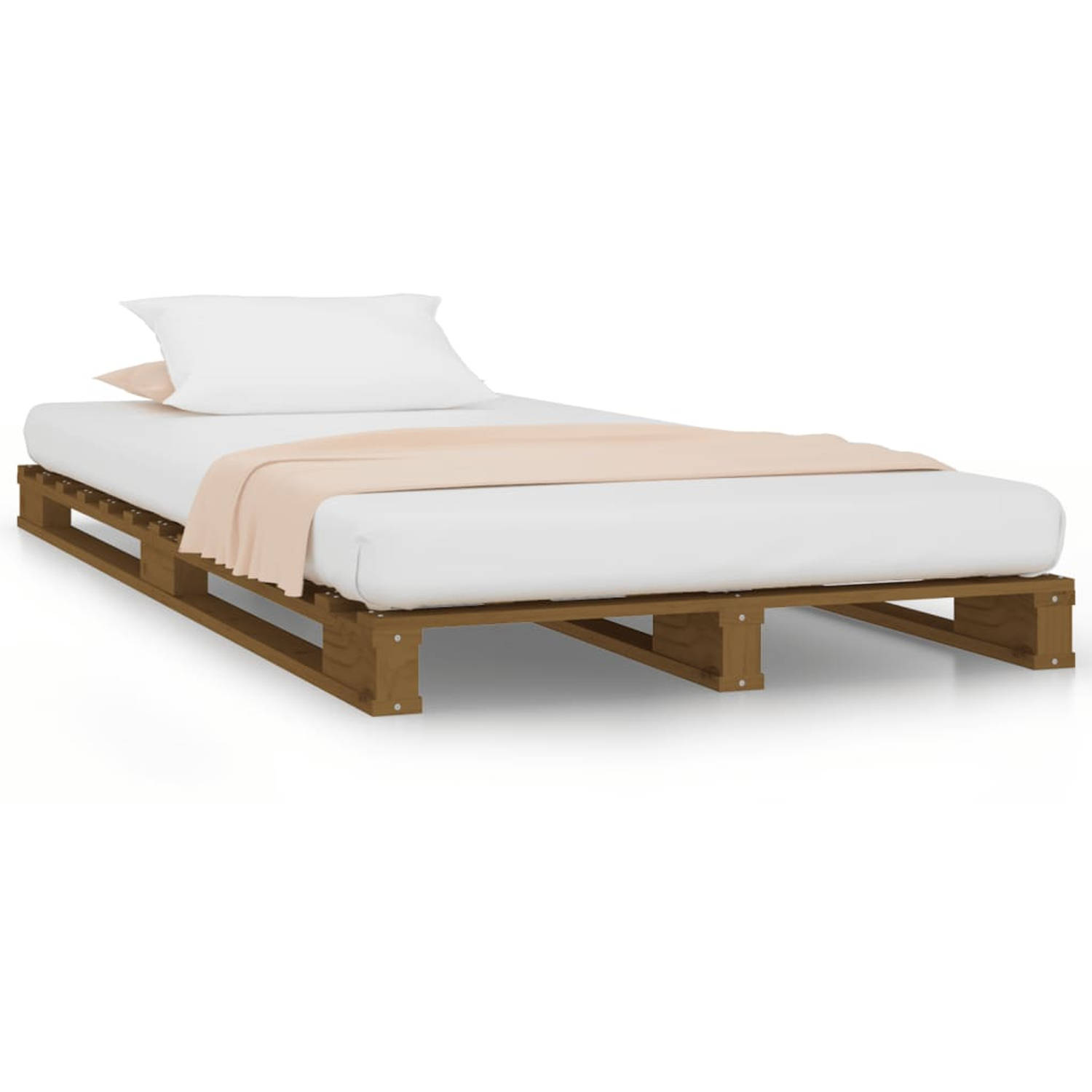 The Living Store Palletbed massief grenenhout honingbruin 100x200 cm - Palletbed - Palletbedden - Bed - Slaapkamermeubel - Bedframe - Eenpersoonsbed - Houten Bed - Bed Frame - Bedb