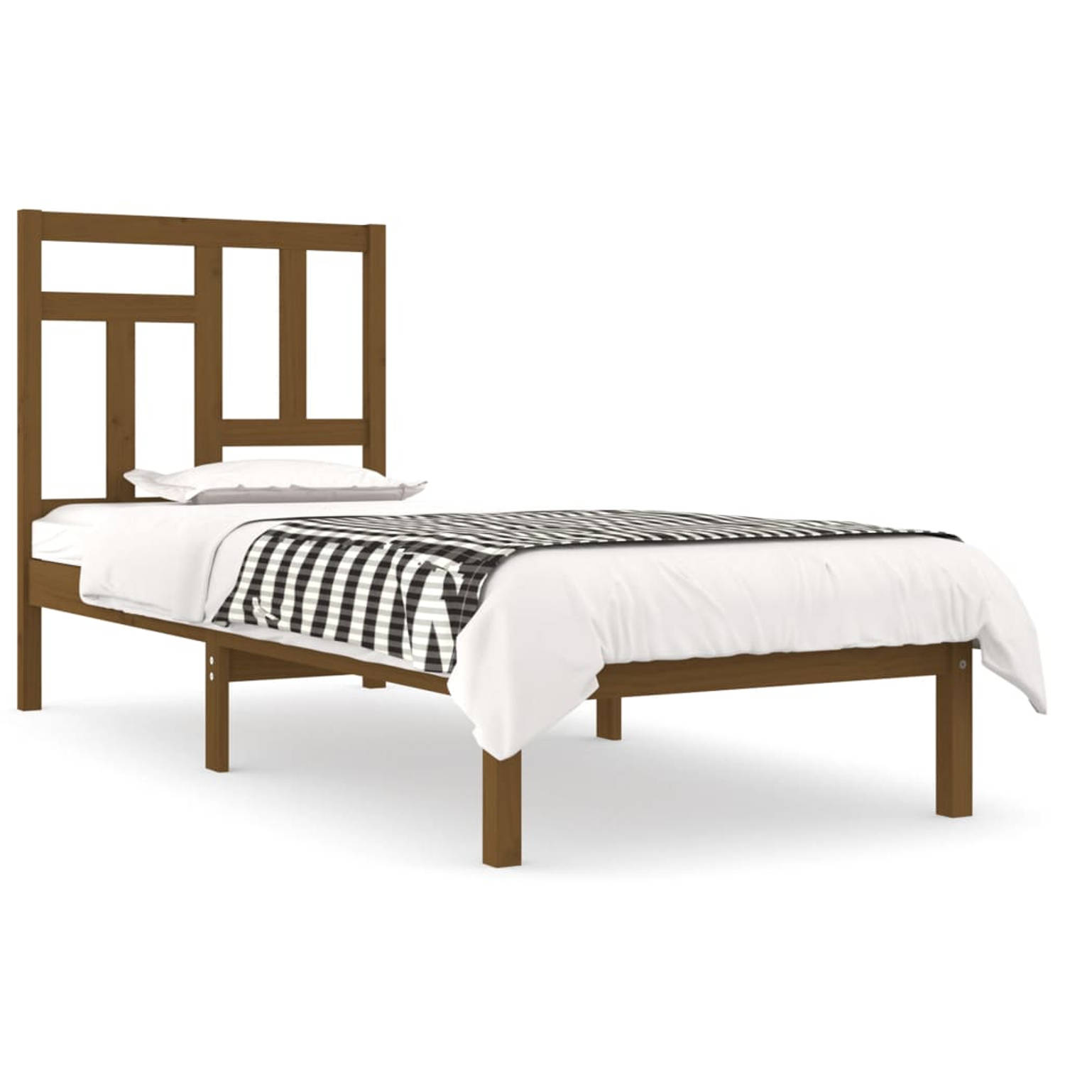 The Living Store Bedframe massief grenenhout honingbruin 100x200 cm - Bedframe - Bedframes - Bed - Bedbodem - Ledikant - Bed Frame - Massief Houten Bedframe - Slaapmeubel - Eenpers