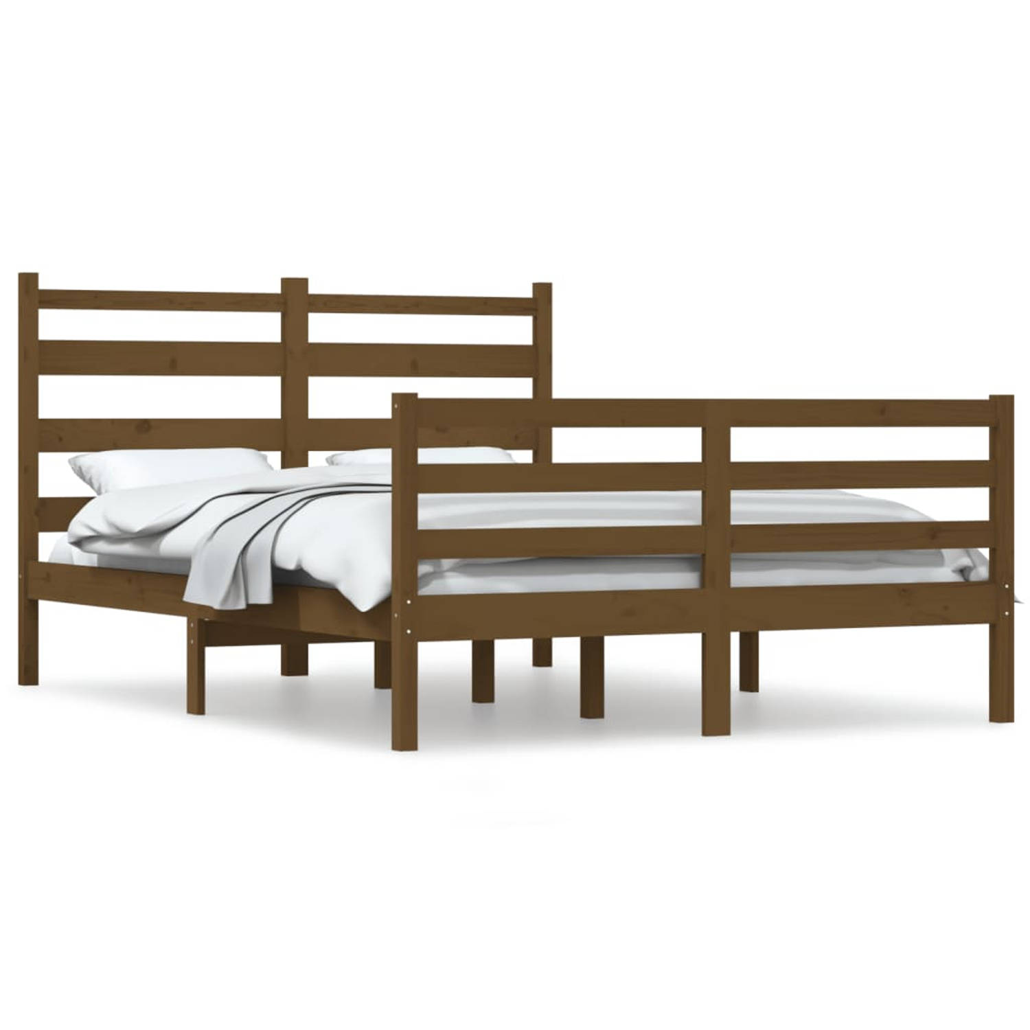 The Living Store Bedframe massief grenenhout honingbruin 160x200 cm - Bedframe - Bedframes - Tweepersoonsbed - Bed - Bedombouw - Dubbel Bed - Frame - Bed Frame - Ledikant - Houten