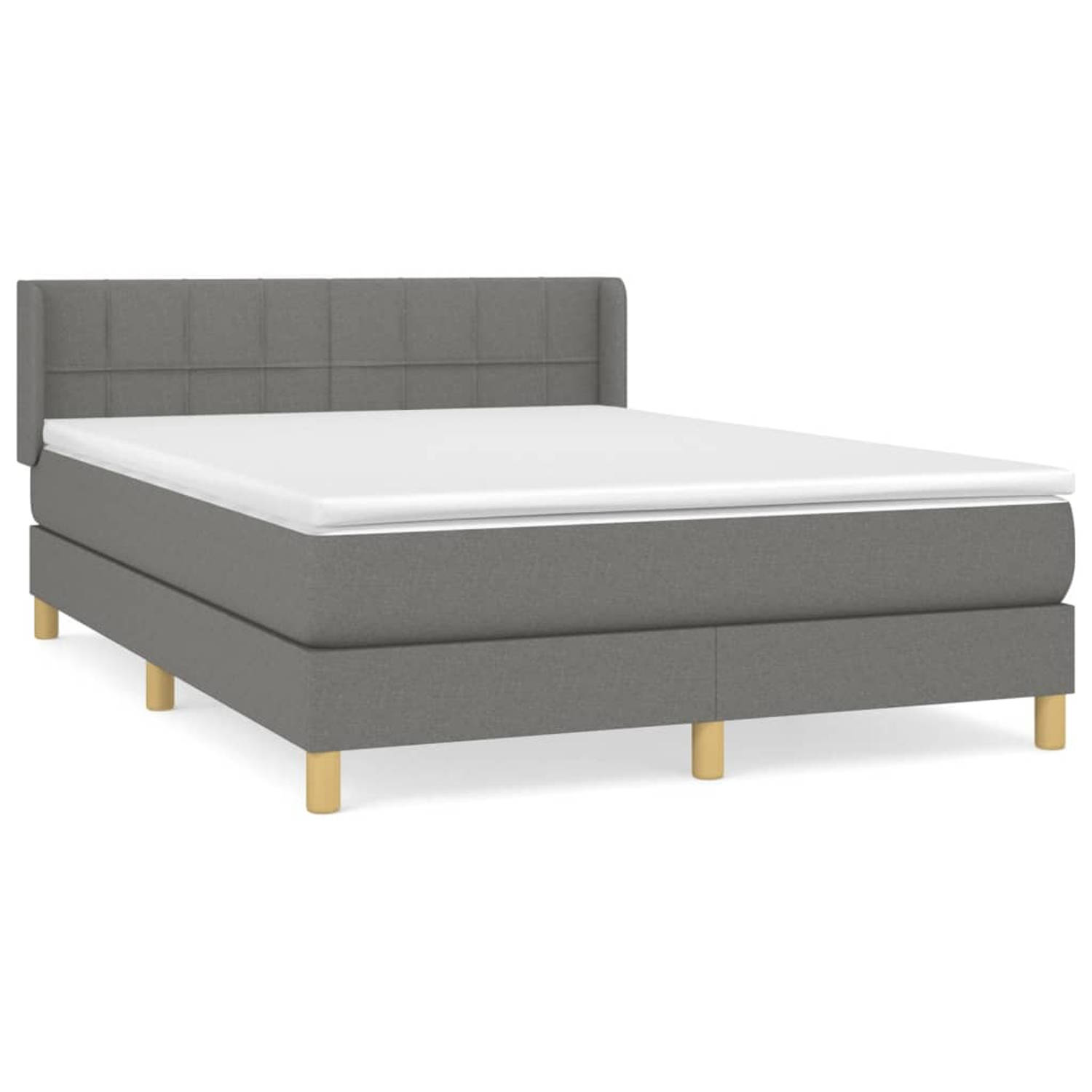 The Living Store Boxspringbed Donkergrijs - Bed + Matras + Topmatras 193x147x78/88cm - Pocketvering