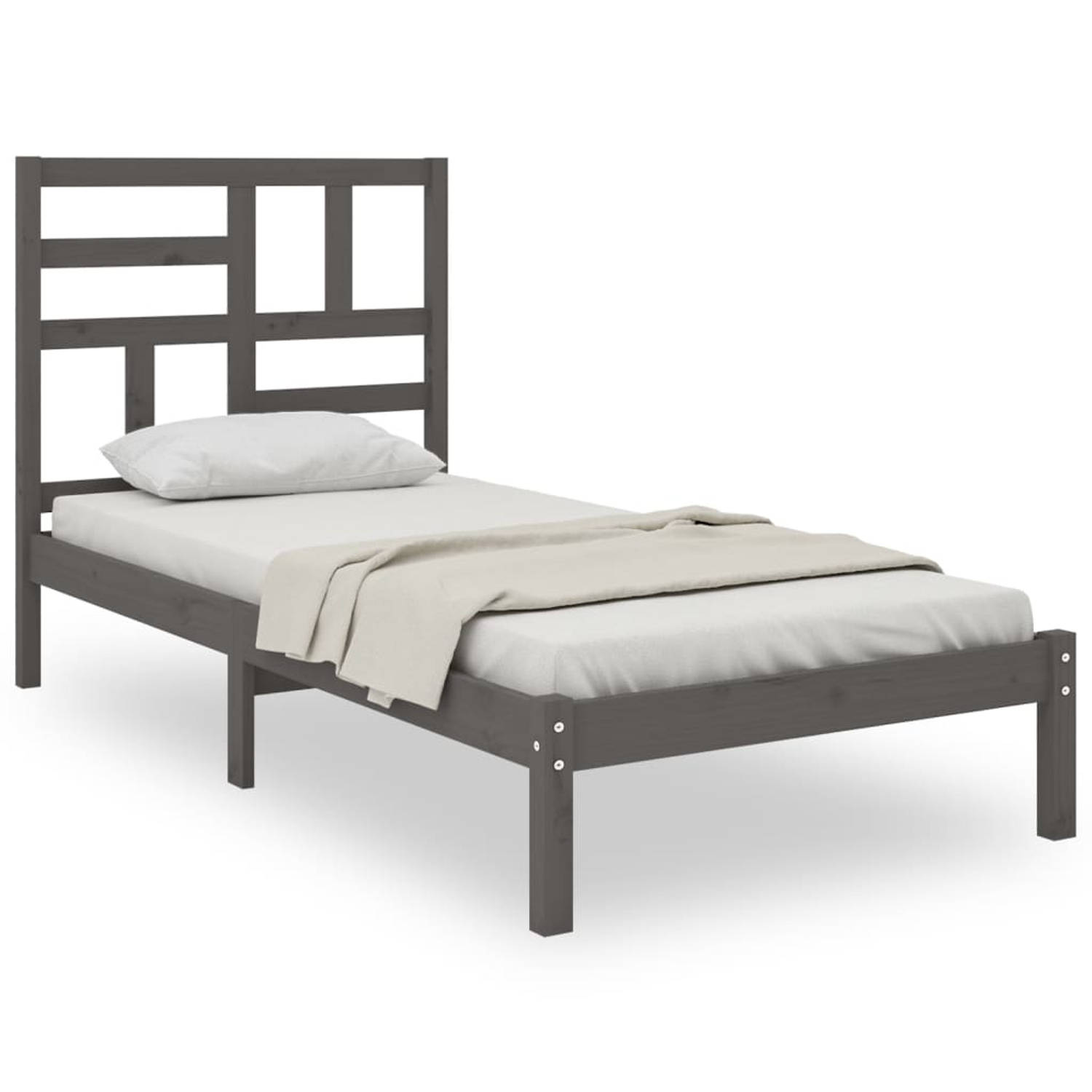 The Living Store Bedframe massief hout grijs 100x200 cm - Bedframe - Bedframes - Bed - Bedbodem - Ledikant - Bed Frame - Massief Houten Bedframe - Slaapmeubel - Eenpersoonsbed - Be