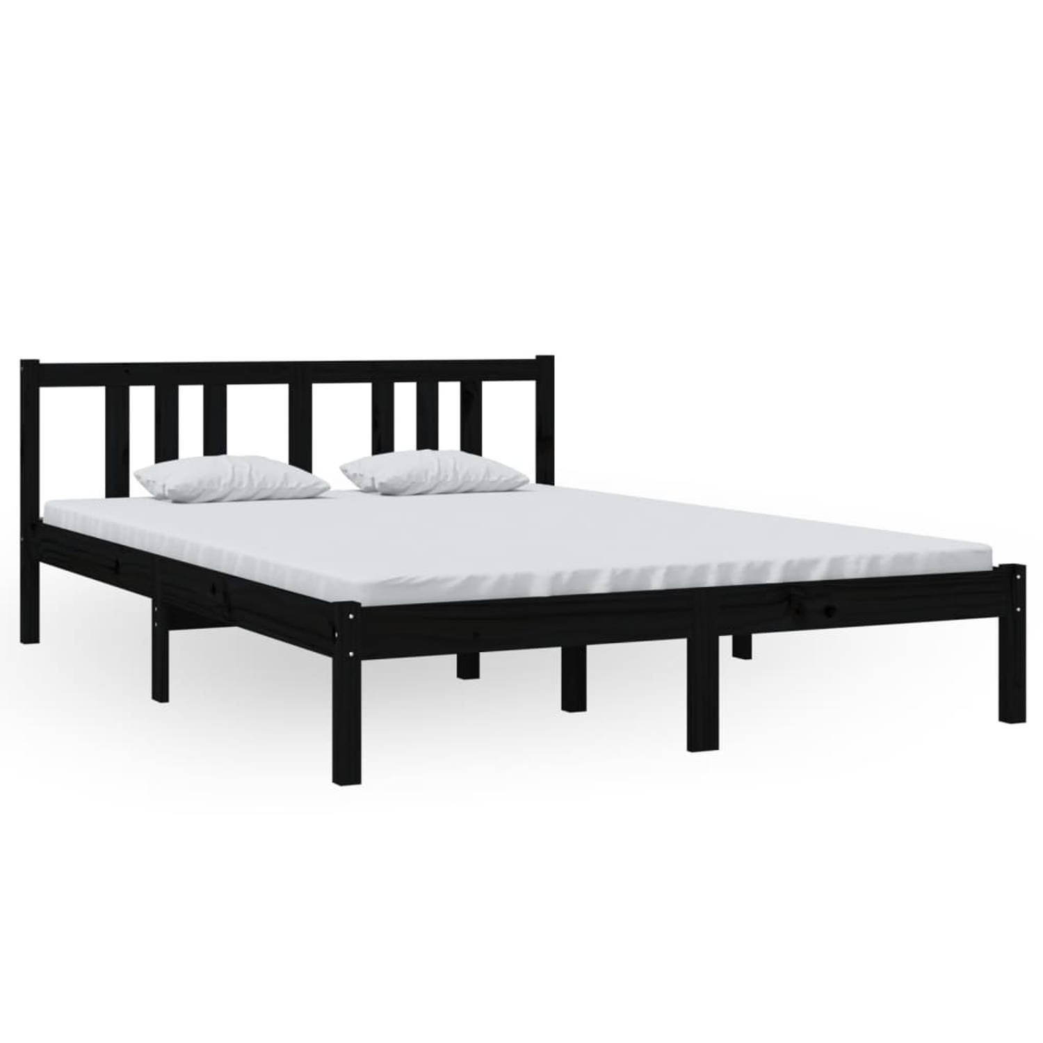 The Living Store Bedframe massief hout zwart 140x200 cm - Bedframe - Bedframes - Bed - Bedbodem - Ledikant - Bed Frame - Massief Houten Bedframe - Slaapmeubel - Tweepersoonsbed - B