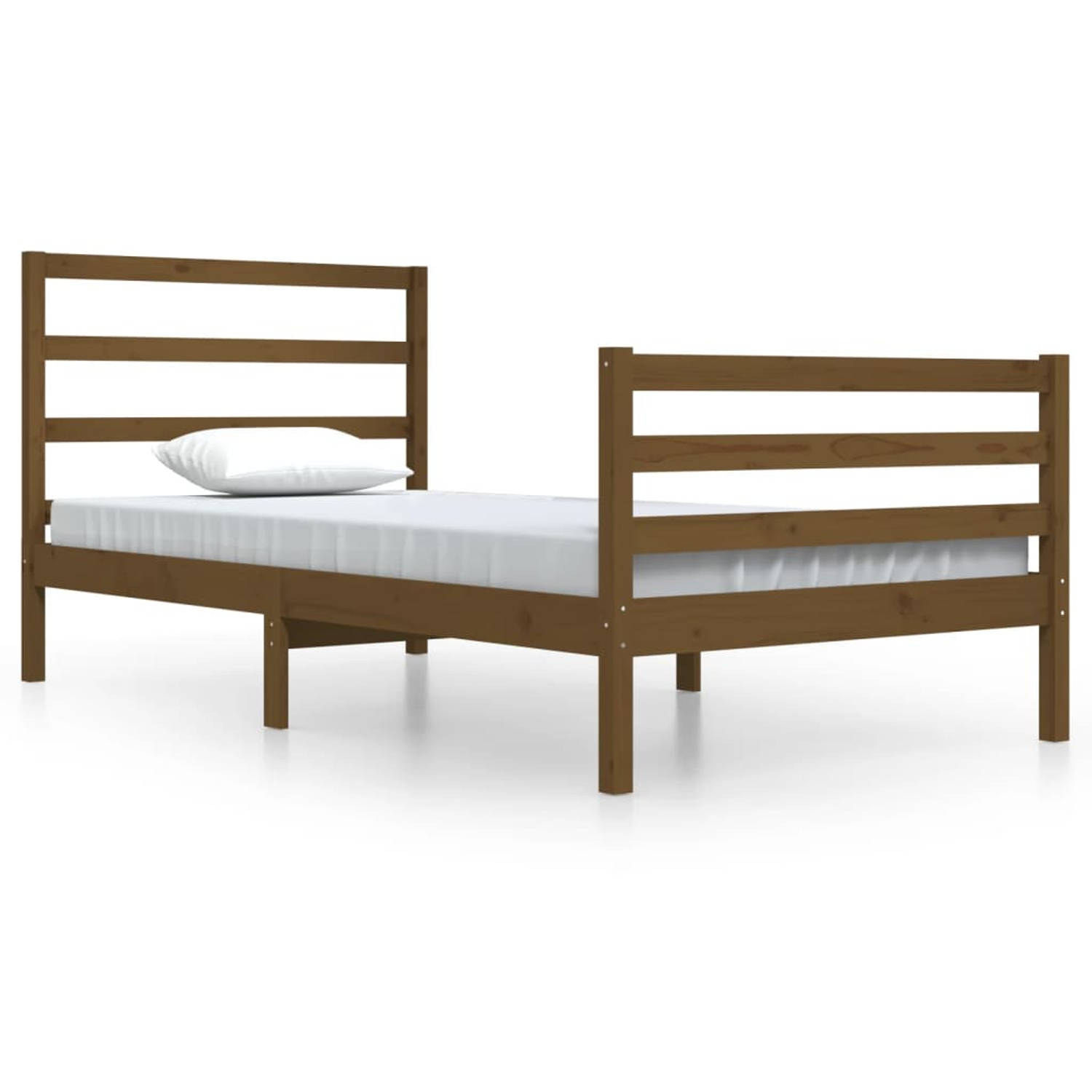 The Living Store Bedframe massief grenenhout honingbruin 100x200 cm - Bedframe - Bedframes - Bed - Bedbodem - Ledikant - Bed Frame - Massief Houten Bedframe - Slaapmeubel - Bedden