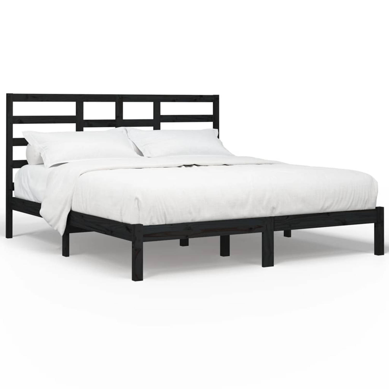 The Living Store Bedframe massief hout zwart 200x200 cm - Bedframe - Bedframes - Bed - Bedbodem - Ledikant - Bed Frame - Massief Houten Bedframe - Slaapmeubel - Tweepersoonsbed - B