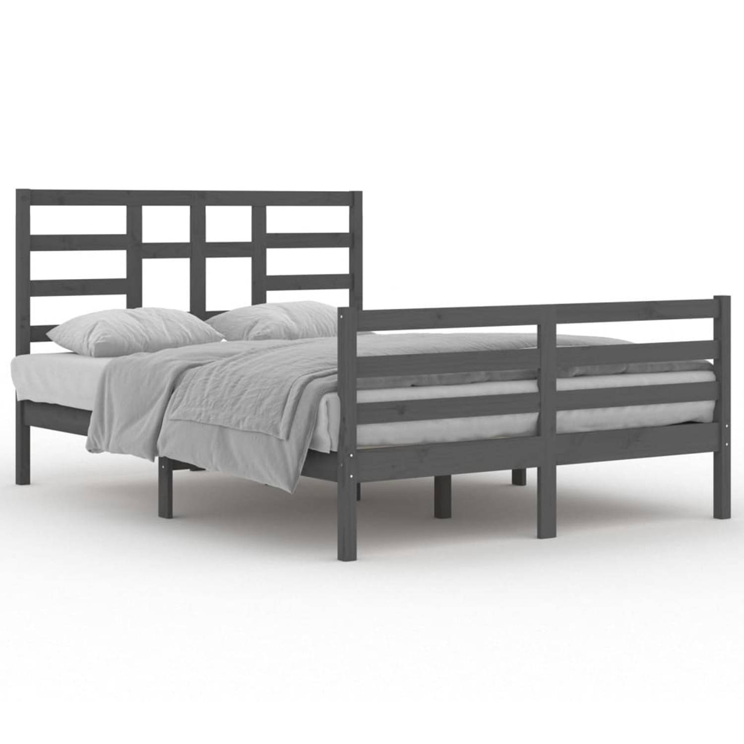 The Living Store Bedframe massief hout grijs 140x200 cm - Bedframe - Bedframes - Bed - Bedbodem - Ledikant - Bed Frame - Massief Houten Bedframe - Slaapmeubel - Tweepersoonsbed - B