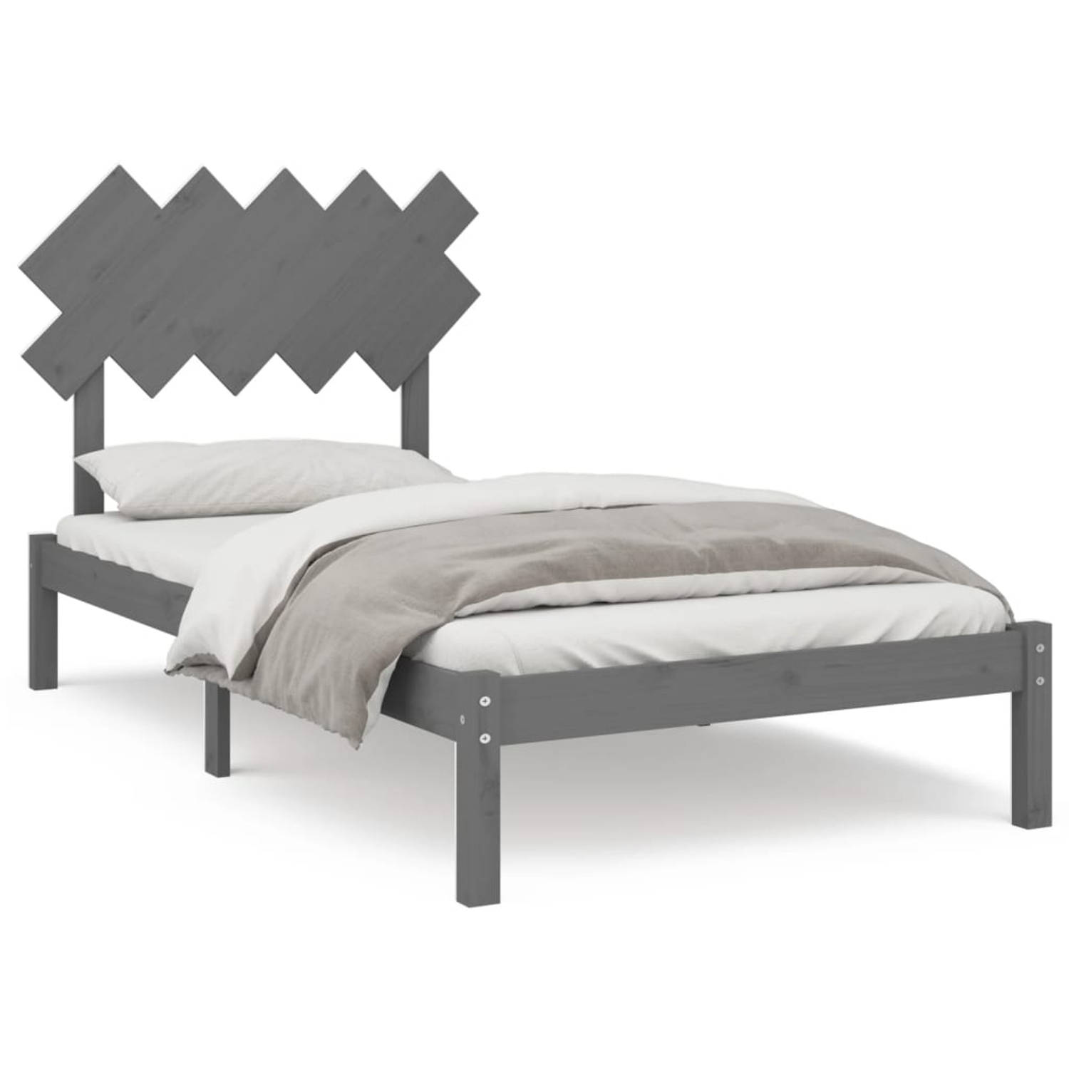 The Living Store Bedframe massief hout grijs 100x200 cm - Bedframe - Bedframes - Bed - Bedbodem - Ledikant - Bed Frame - Massief Houten Bedframe - Slaapmeubel - Eenpersoonsbed - Be