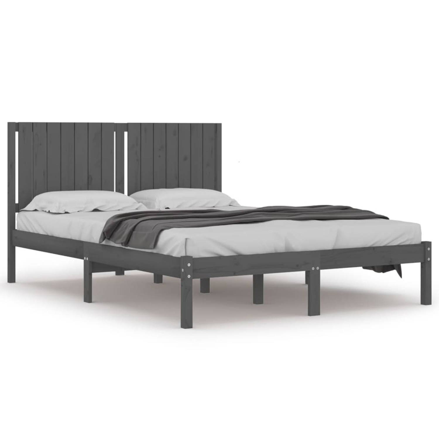 The Living Store Bedframe massief hout grijs 150x200 cm 5FT King Size - Bedframe - Bedframes - Bed - Bedbodem - Ledikant - Bed Frame - Massief Houten Bedframe - Slaapmeubel - Tweep