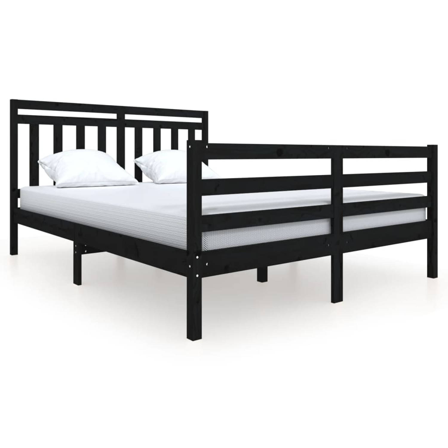 The Living Store Bedframe massief hout zwart 150x200 cm 5FT King Size - Bedframe - Bedframes - Tweepersoonsbed - Bed - Bedombouw - Dubbel Bed - Frame - Bed Frame - Ledikant - Bedfr