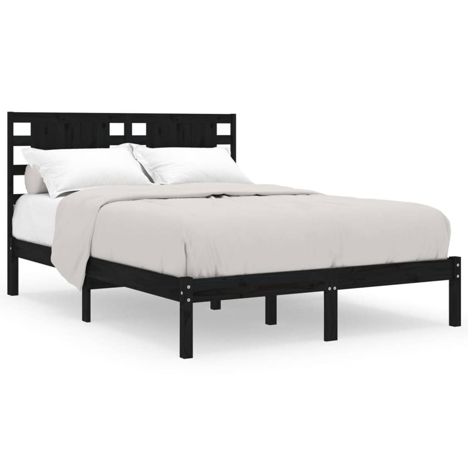 The Living Store Bedframe massief grenenhout zwart 160x200 cm - Bedframe - Bedframes - Tweepersoonsbed - Bed - Bedombouw - Dubbel Bed - Frame - Bed Frame - Ledikant - Houten Bedfra