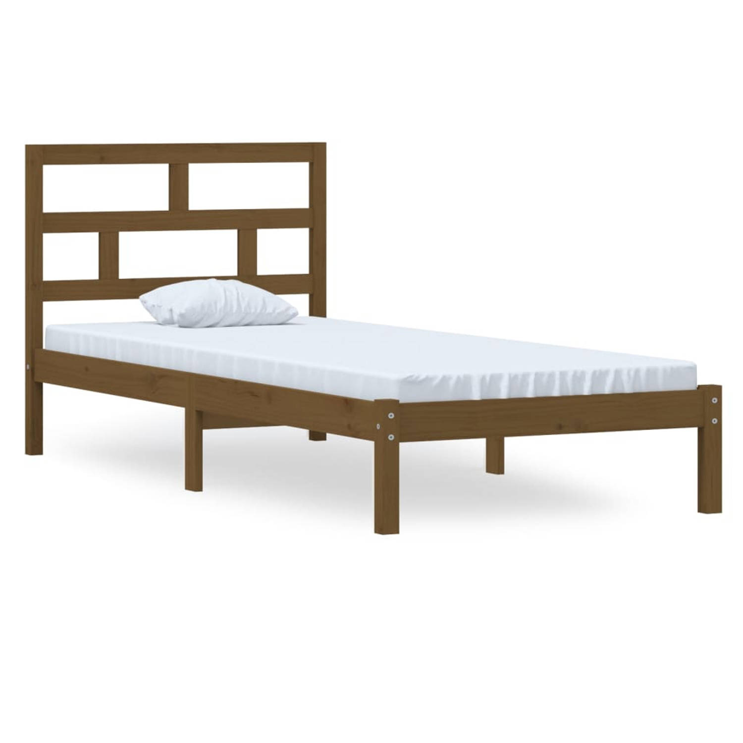 The Living Store Bedframe massief grenenhout honingbruin 100x200 cm - Bedframe - Bedframes - Bed - Bedbodem - Ledikant - Bed Frame - Massief Houten Bedframe - Slaapmeubel - Eenpers