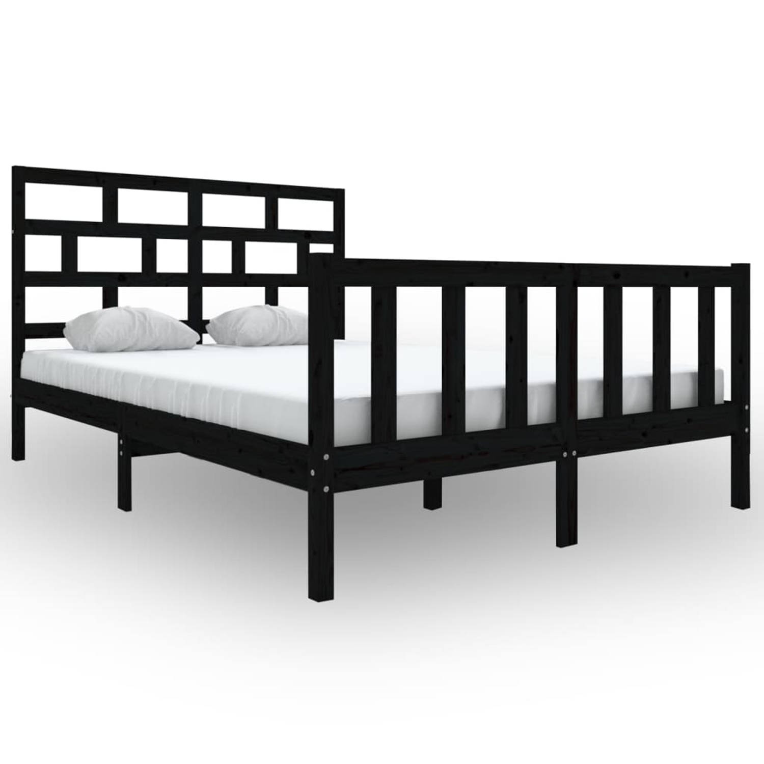 The Living Store Bedframe massief grenenhout zwart 160x200 cm - Bedframe - Bedframes - Bed - Bedbodem - Ledikant - Bed Frame - Massief Houten Bedframe - Slaapmeubel - Tweepersoonsb