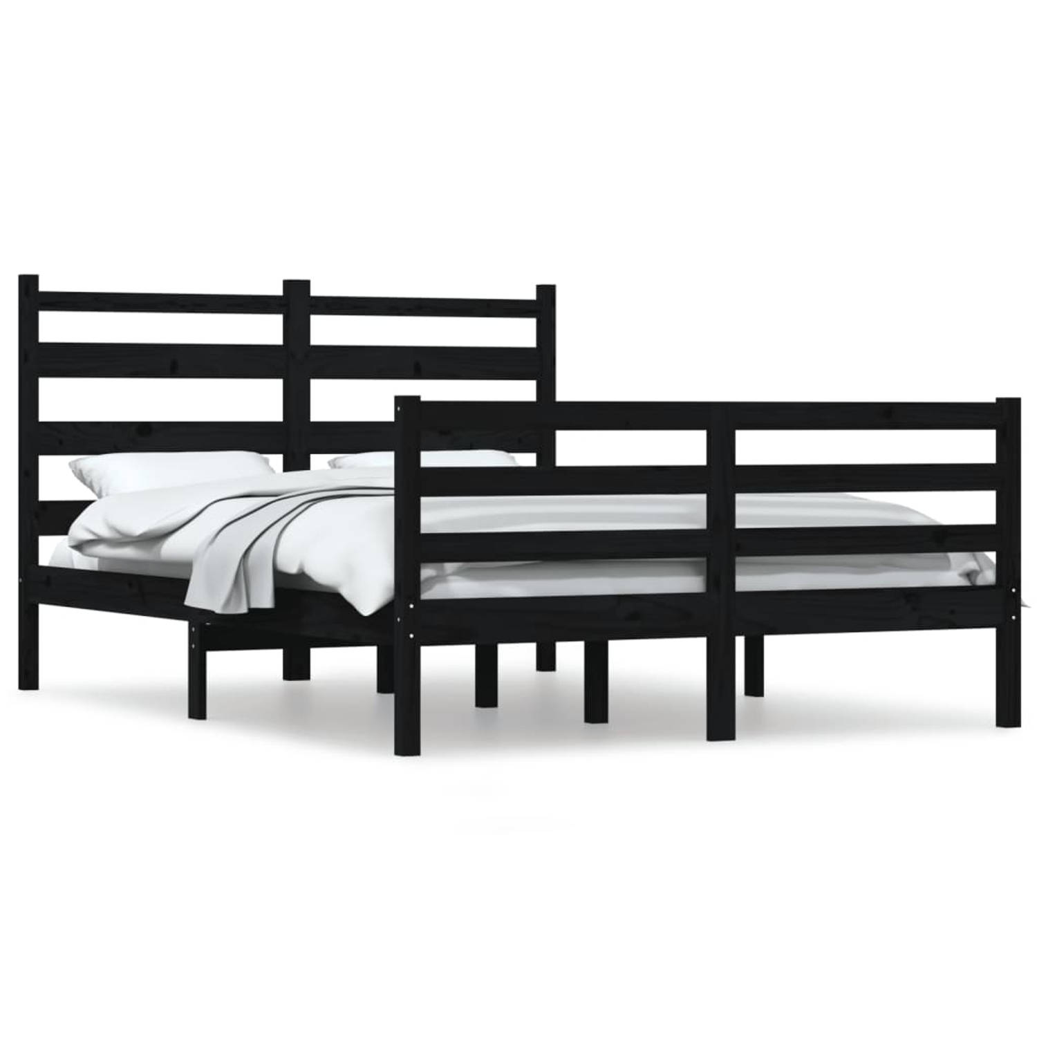 The Living Store Bedframe massief grenenhout zwart 140x200 cm - Bedframe - Bedframes - Tweepersoonsbed - Bed - Bedombouw - Dubbel Bed - Frame - Bed Frame - Ledikant - Houten Bedfra