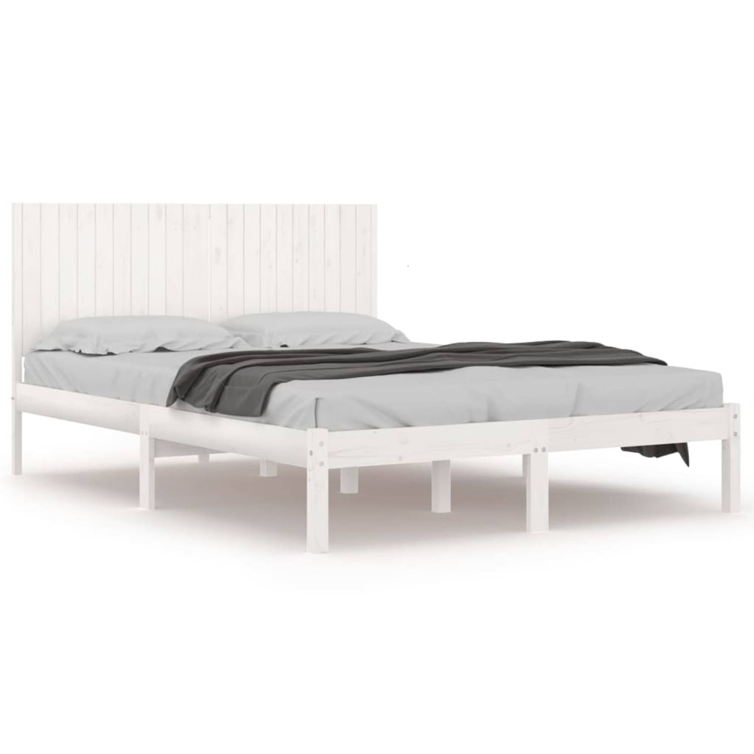 The Living Store Bedframe massief grenenhout wit 200x200 cm - Bedframe - Bedframes - Bed - Bedbodem - Ledikant - Bed Frame - Massief Houten Bedframe - Slaapmeubel - Tweepersoonsbed