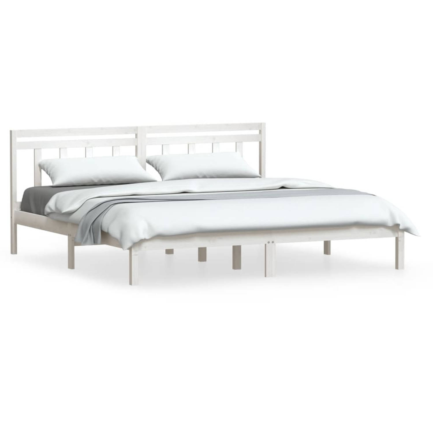 The Living Store Bedframe massief grenenhout wit 160x200 cm - Bedframe - Bedframes - Tweepersoonsbed - Bed - Bedombouw - Dubbel Bed - Frame - Bed Frame - Ledikant - Bedframe Met Ho