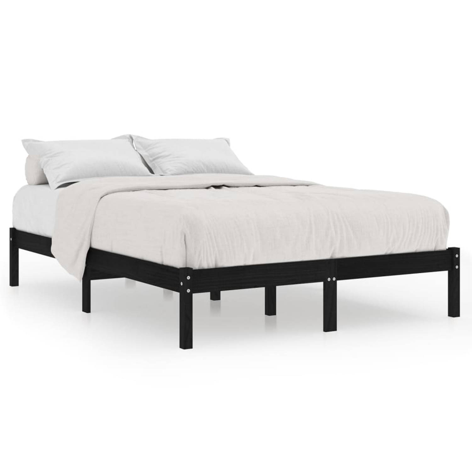 The Living Store Bedframe massief hout zwart 135x190 cm 4FT6 Double - Bed