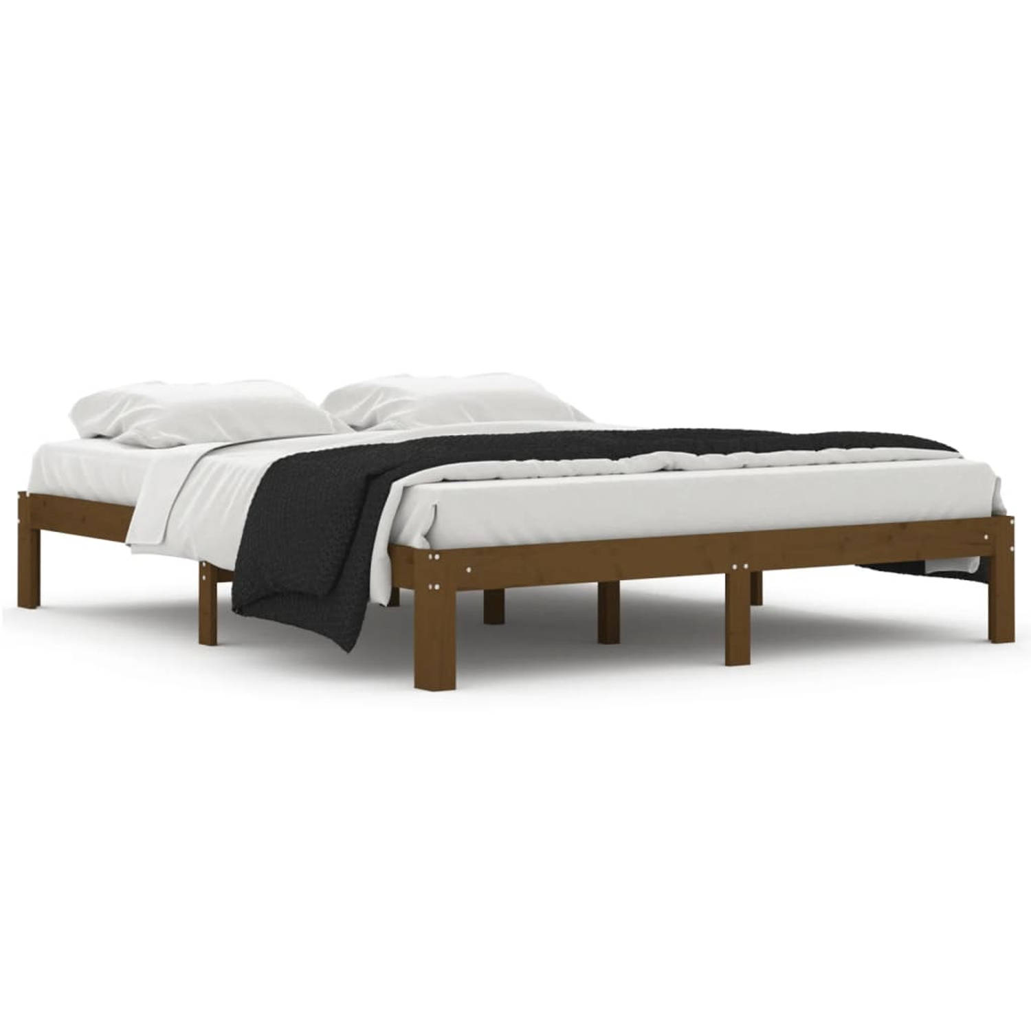 The Living Store Bedframe massief grenenhout honingbruin 160x200 cm - Bedframe - Bedframes - Bed - Bedbodem - Ledikant - Bed Frame - Massief Houten Bedframe - Slaapmeubel - Tweeper