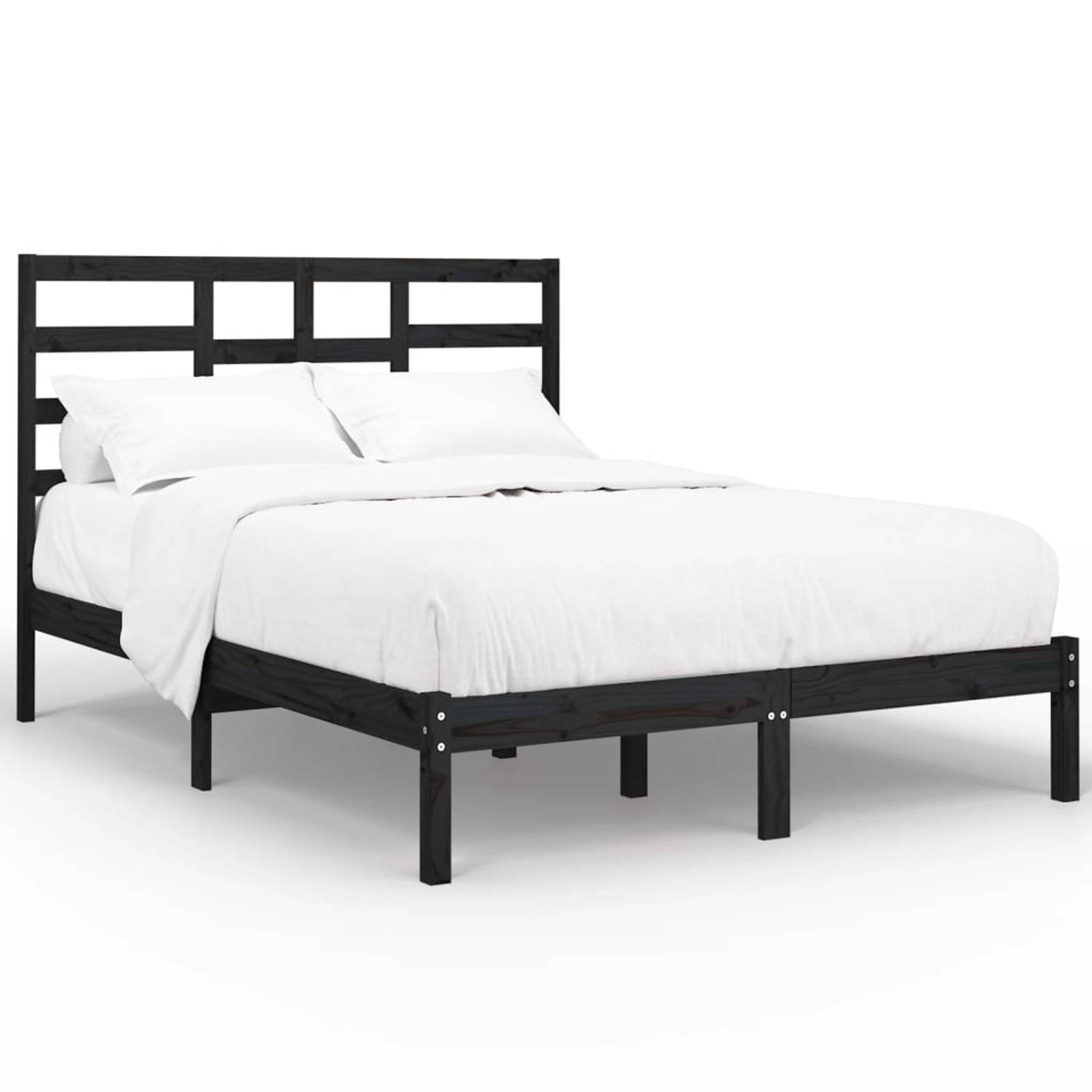 The Living Store Bedframe massief hout zwart 140x200 cm - Bedframe - Bedframes - Bed - Bedbodem - Ledikant - Bed Frame - Massief Houten Bedframe - Slaapmeubel - Tweepersoonsbed - B