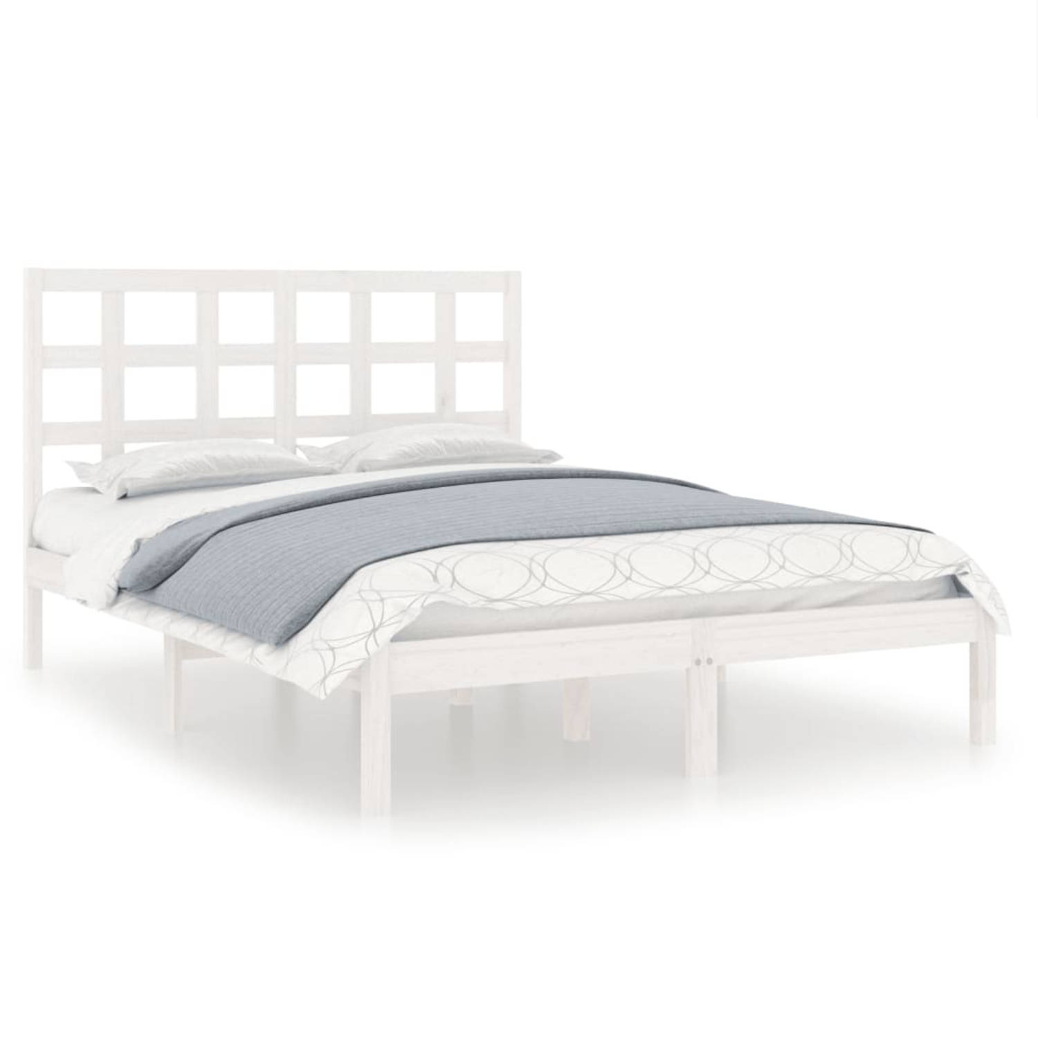 The Living Store Bedframe massief hout wit 140x200 cm - Bedframe - Bedframes - Tweepersoonsbed - Bed - Bedombouw - Dubbel Bed - Frame - Bed Frame - Ledikant - Houten Bedframe - Twe