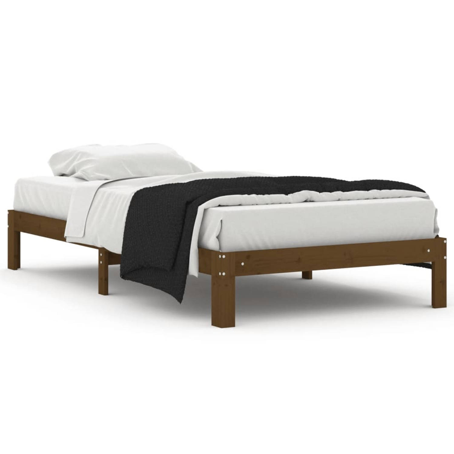 The Living Store Bedframe massief grenenhout honingbruin 100x200 cm - Bedframe - Bedframes - Bed - Bedbodem - Ledikant - Bed Frame - Massief Houten Bedframe - Slaapmeubel - Eenpers