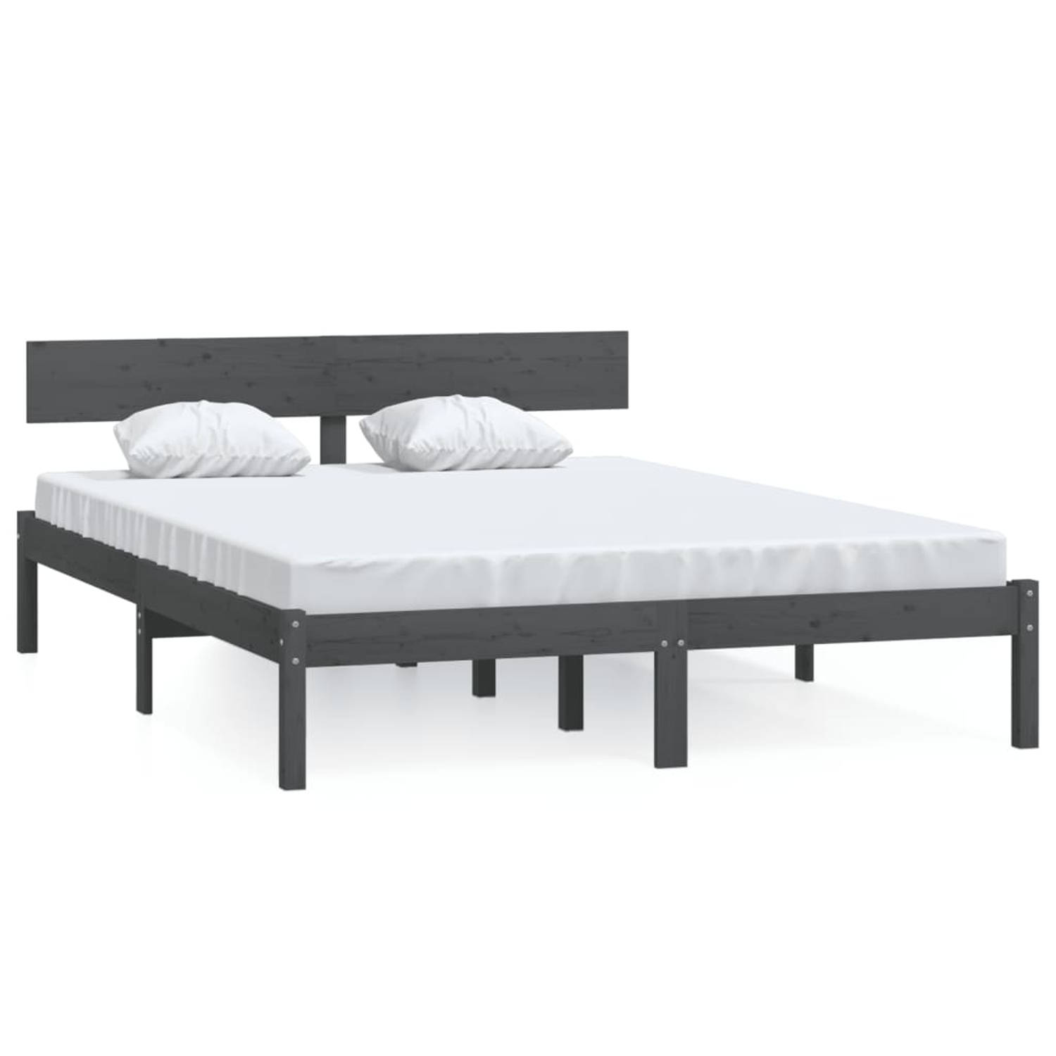 The Living Store Bedframe massief grenenhout grijs 140x200 cm - Bedframe - Bedframes - Bed - Bedbodem - Ledikant - Bed Frame - Massief Houten Bedframe - Slaapmeubel - Tweepersoonsb