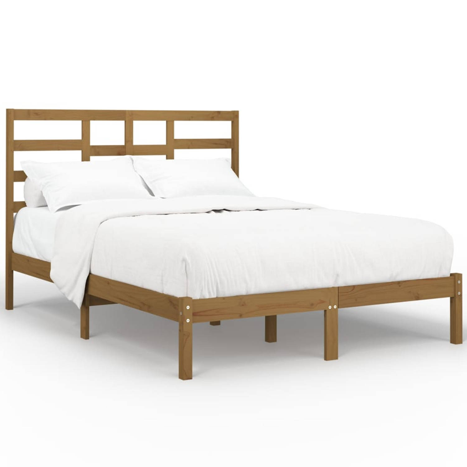 The Living Store Bedframe massief hout honingbruin 150x200 cm 5FT King Size - Bedframe - Bedframes - Bed - Bedbodem - Ledikant - Bed Frame - Massief Houten Bedframe - Slaapmeubel -