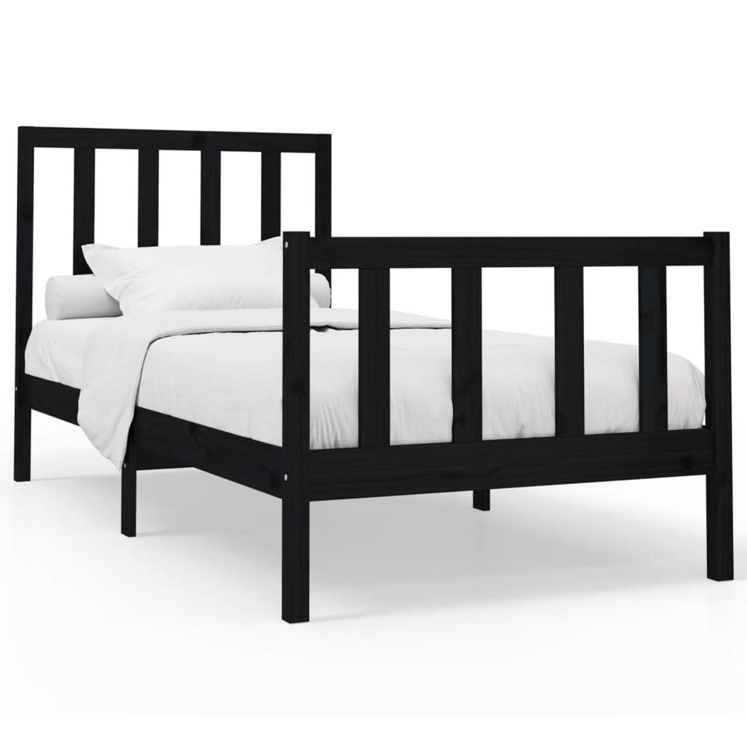 The Living Store Bedframe massief grenenhout zwart 100x200 cm - Bedframe - Bedframes - Bed - Bedbodem - Ledikant - Bed Frame - Massief Houten Bedframe - Slaapmeubel - Eenpersoonsbe