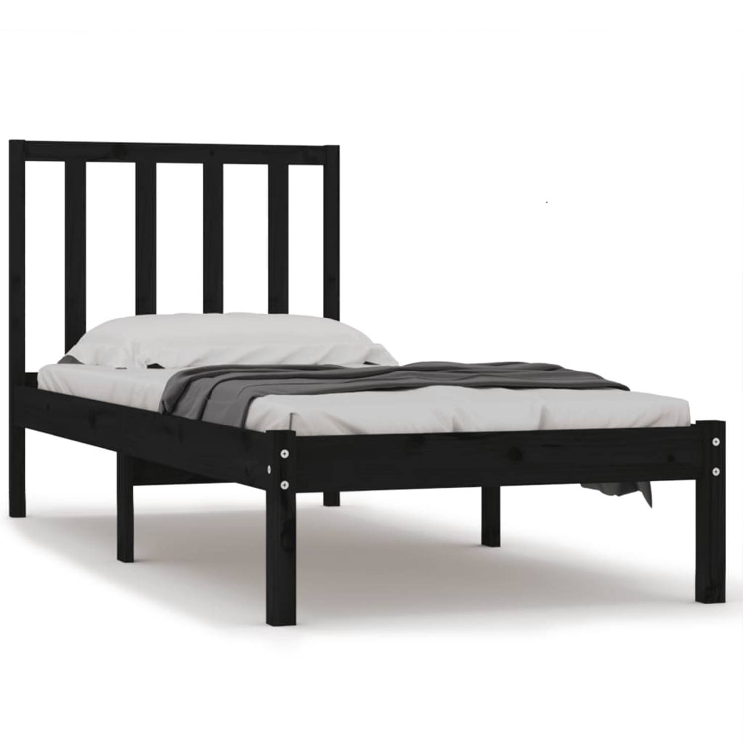 The Living Store Bedframe massief grenenhout zwart 100x200 cm - Bedframe - Bedframes - Bed - Bedbodem - Ledikant - Bed Frame - Massief Houten Bedframe - Slaapmeubel - Bedden - Bedb