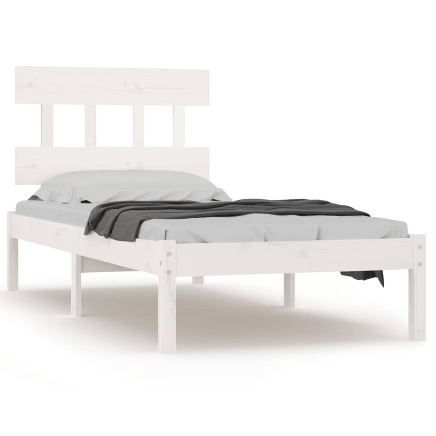 The Living Store Bedframe massief hout wit 100x200 cm - Bedframe - Bedframes - Eenpersoonsbed - Bed - Bedombouw - Frame - Bed Frame - Ledikant - Bedframe Met Hoofdeinde - Eenpersoo