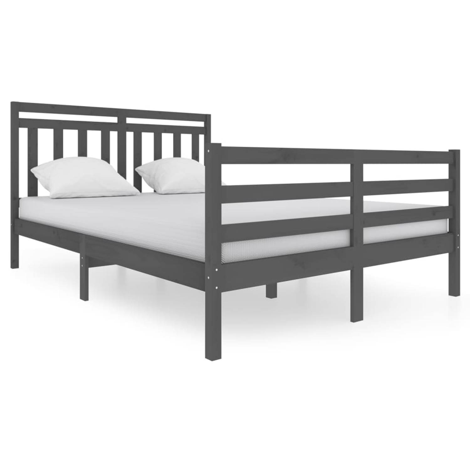 The Living Store Bedframe massief hout grijs 140x200 cm - Bedframe - Bedframes - Tweepersoonsbed - Bed - Bedombouw - Dubbel Bed - Frame - Bed Frame - Ledikant - Bedframe Met Hoofde