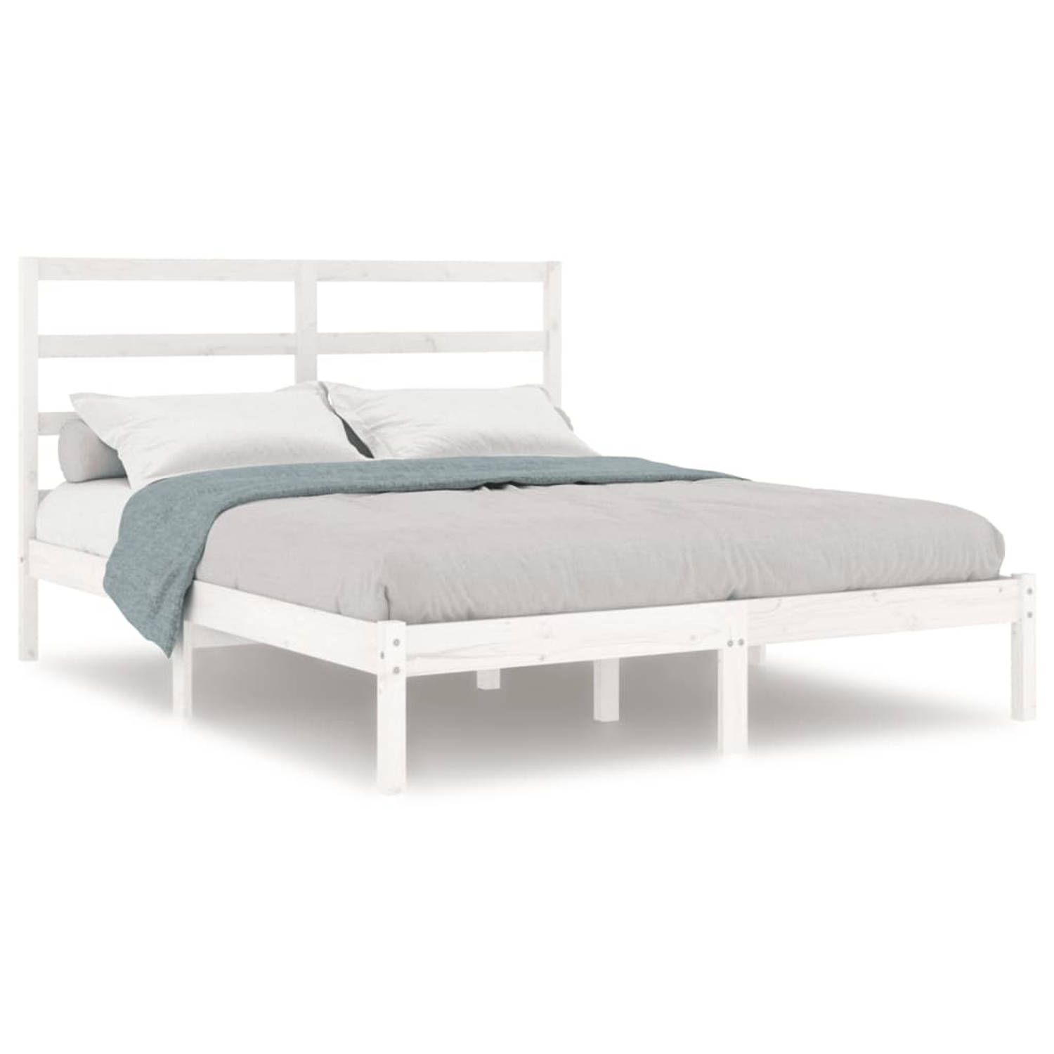 The Living Store Bedframe massief grenenhout wit 140x200 cm - Bedframe - Bedframes - Bed - Bedbodem - Ledikant - Bed Frame - Massief Houten Bedframe - Slaapmeubel - Tweepersoonsbed