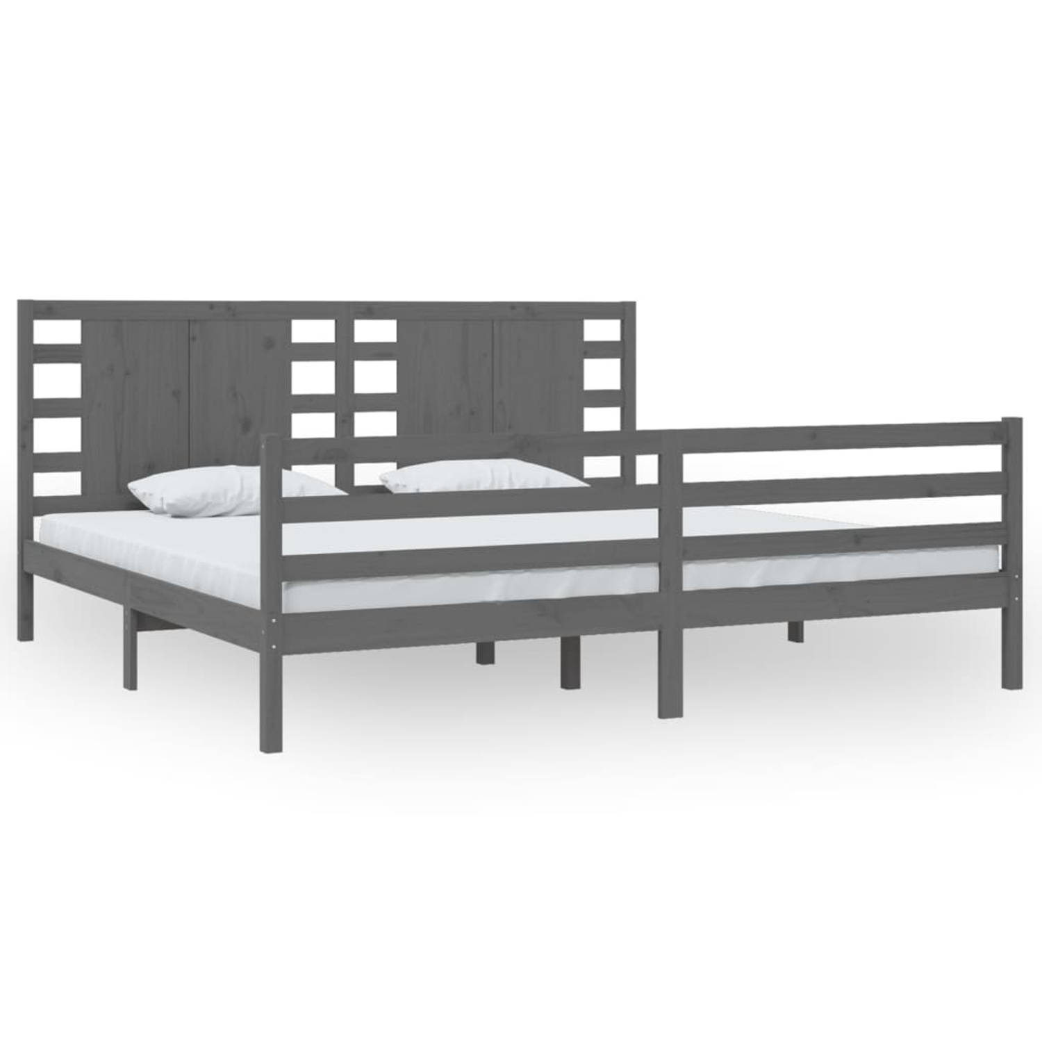 The Living Store Bedframe massief grenenhout grijs 200x200 cm - Bedframe - Bedframes - Bed - Bedbodem - Ledikant - Bed Frame - Massief Houten Bedframe - Slaapmeubel - Tweepersoonsb