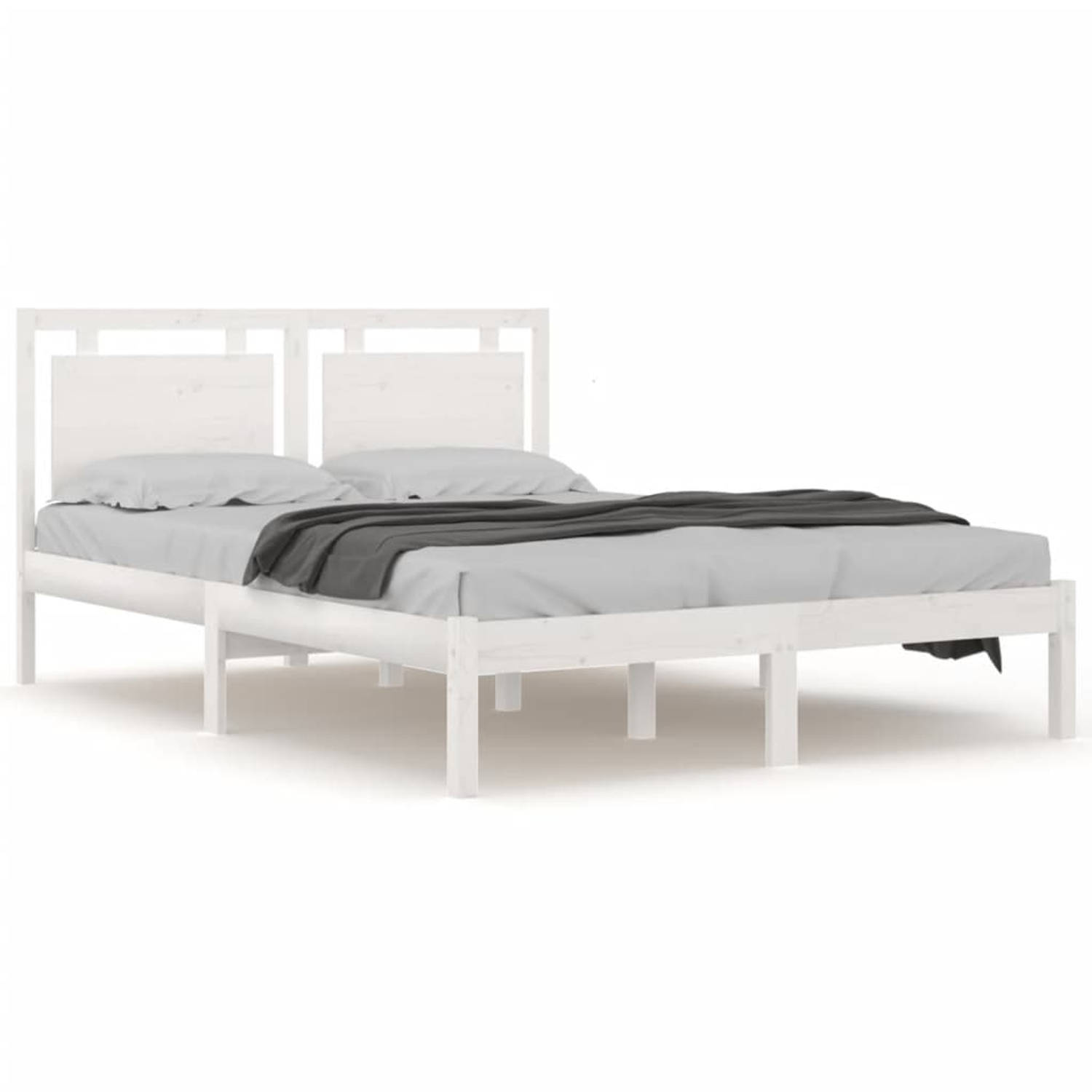 The Living Store Bedframe massief hout wit 160x200 cm - Bedframe - Bedframes - Tweepersoonsbed - Bed - Bedombouw - Dubbel Bed - Frame - Bed Frame - Ledikant - Houten Bedframe - Twe